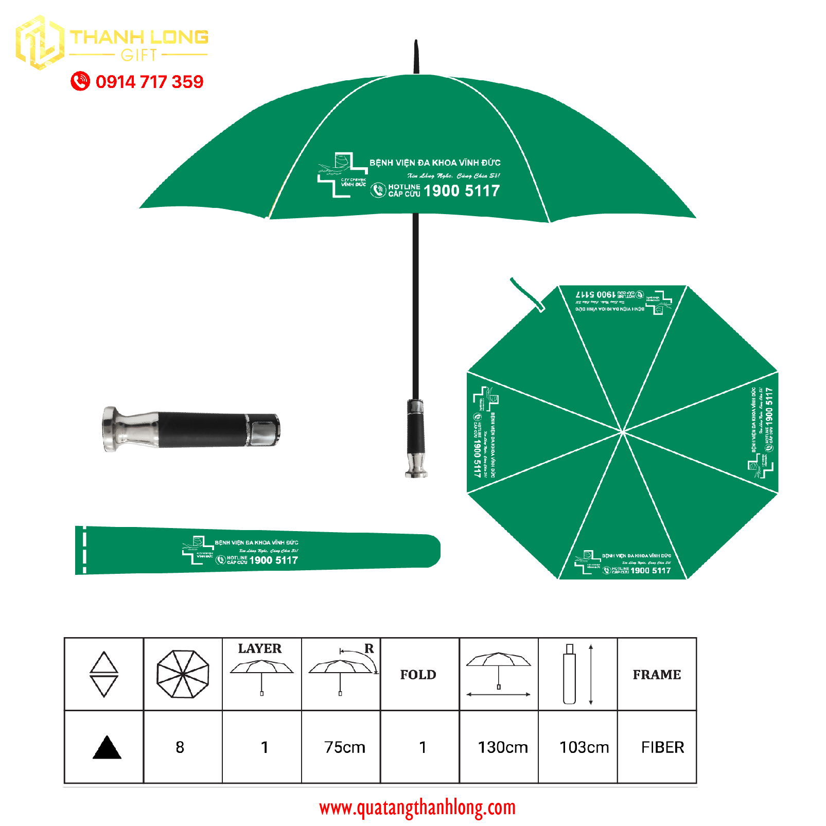 Dù cán thẳng in logo Bệnh Viện Đa Khoa Vĩnh Đức