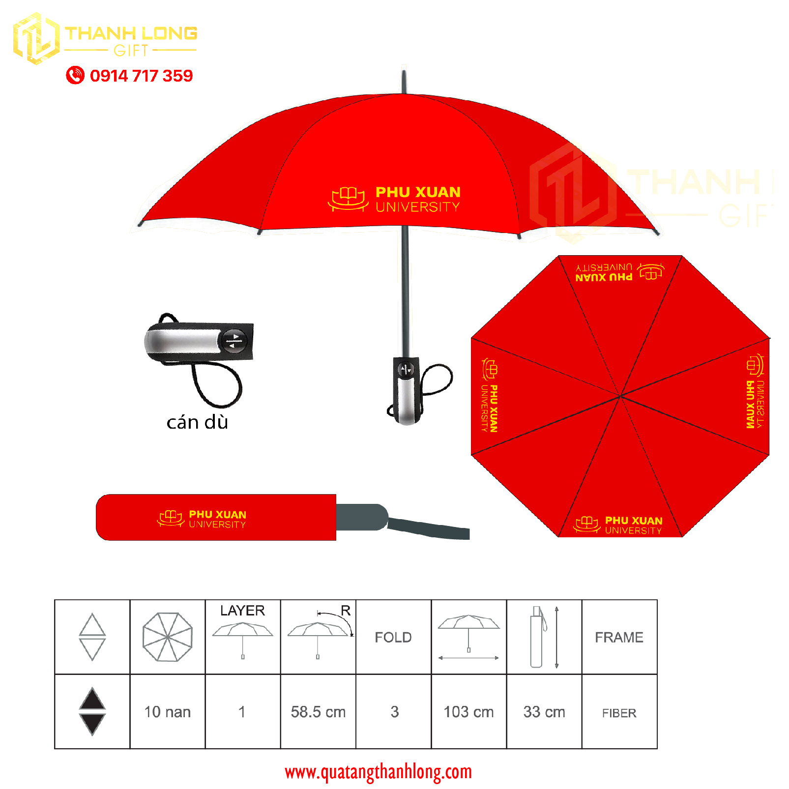 Dù Cầm Tay Gấp 3 In Logo khách hàng Phú Xuân University