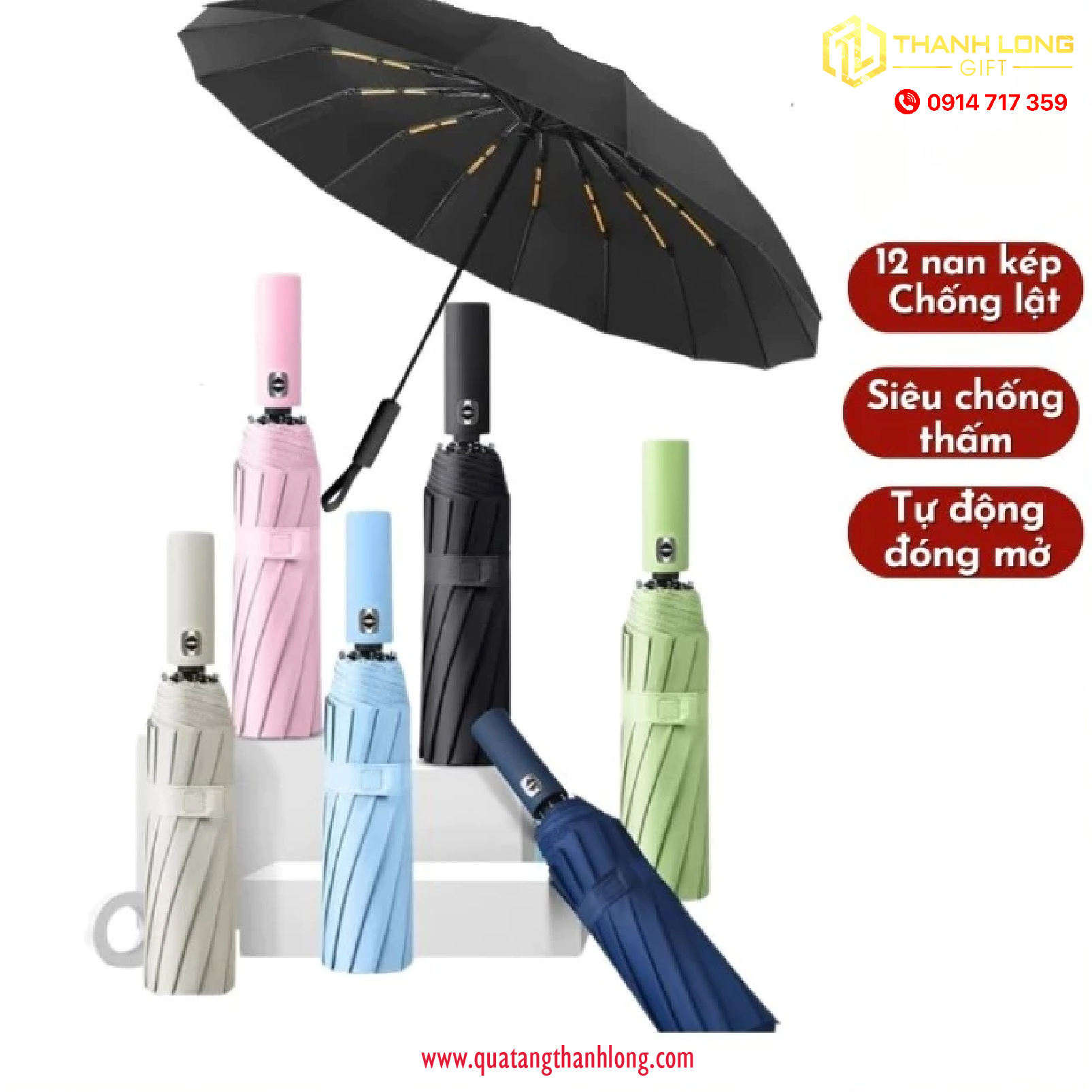 Dù 10 nan tự động hai chiều in logo theo yêu cầu