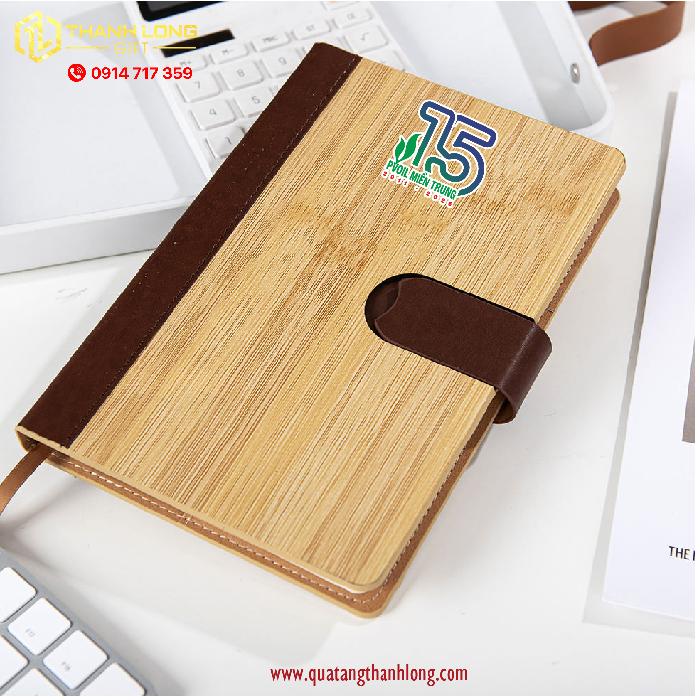 Bộ gift set Sổ da - bút bi - bình giữ nhiệt tre