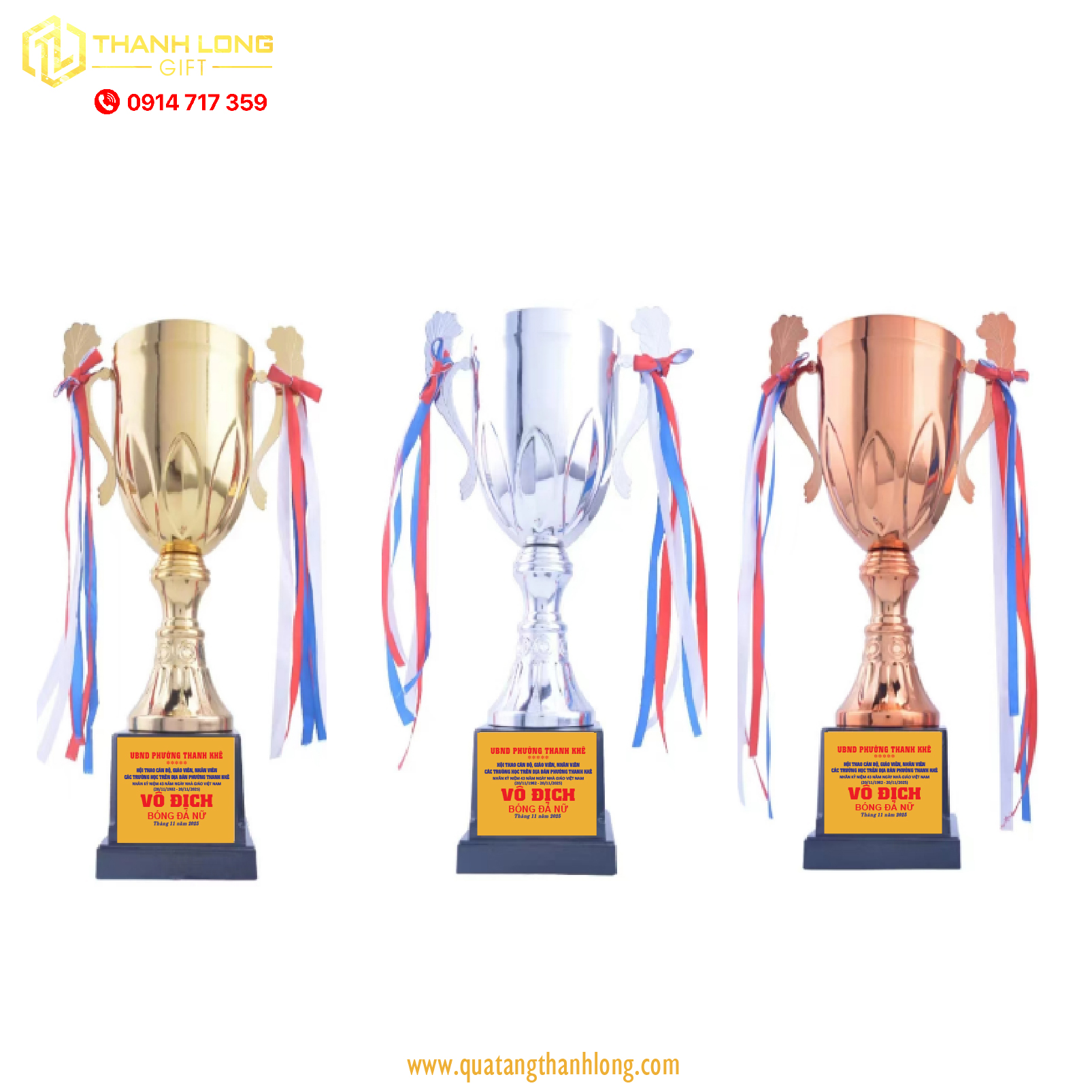 Cúp bóng đá kim loại - in logo theo yêu cầu