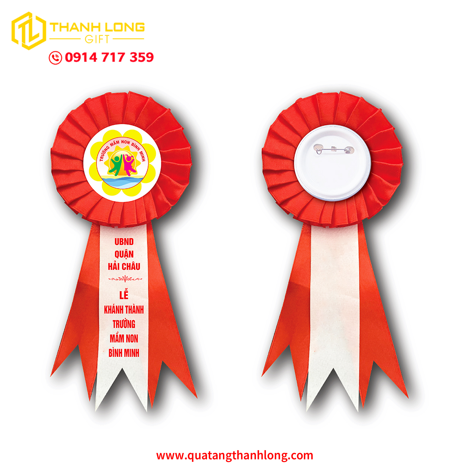 Hoa Cài Áo Đại Biểu Đại Hội Màu Đỏ Đuôi Nheo In Tùy Chỉnh