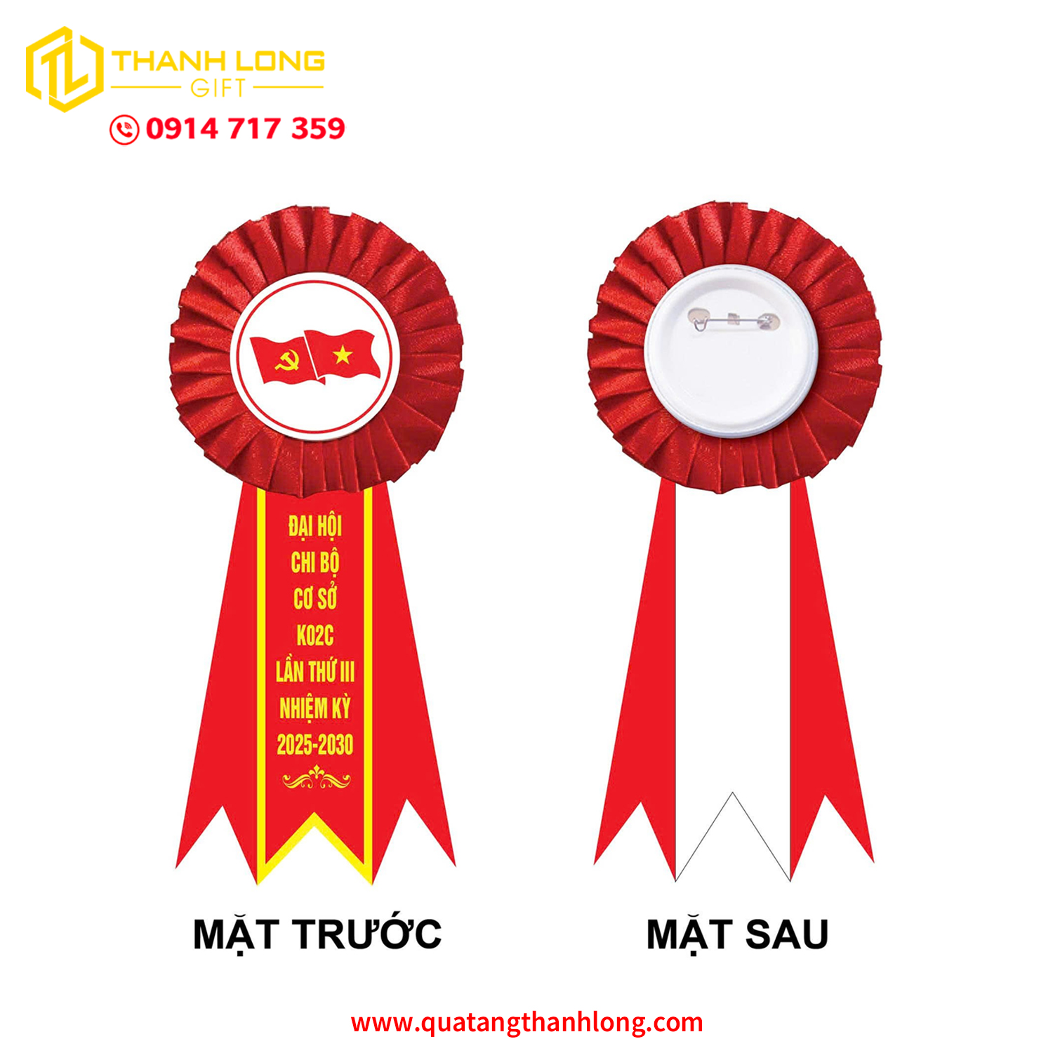 Hoa Cài Áo Đại Biểu Đại Hội Màu Đỏ Đuôi Nheo In Tùy Chỉnh