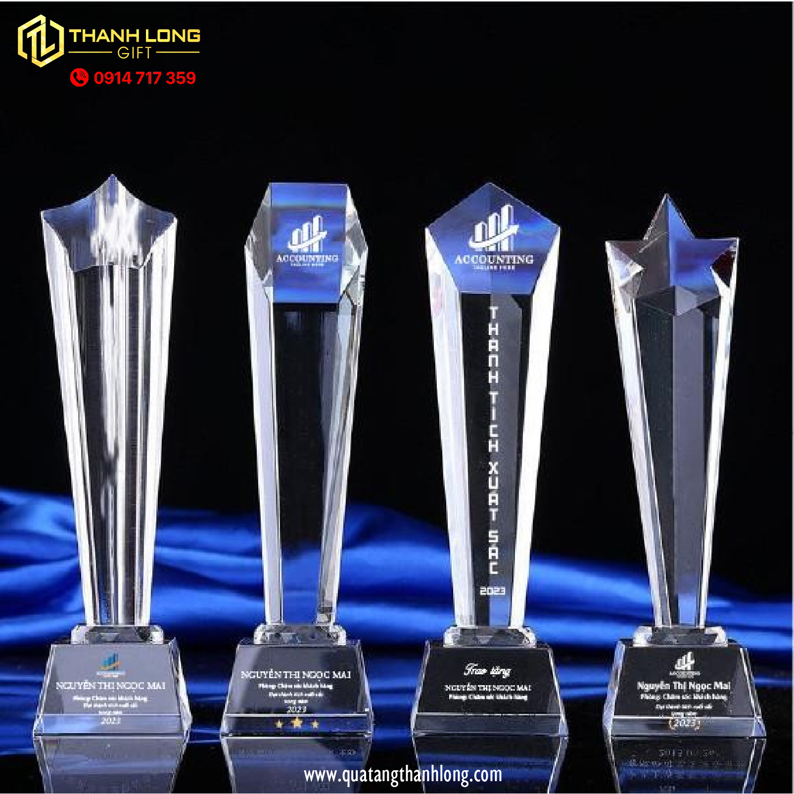 Cúp Pha Lê trụ ngũ giác - ngôi sao 5 cánh cao cấp