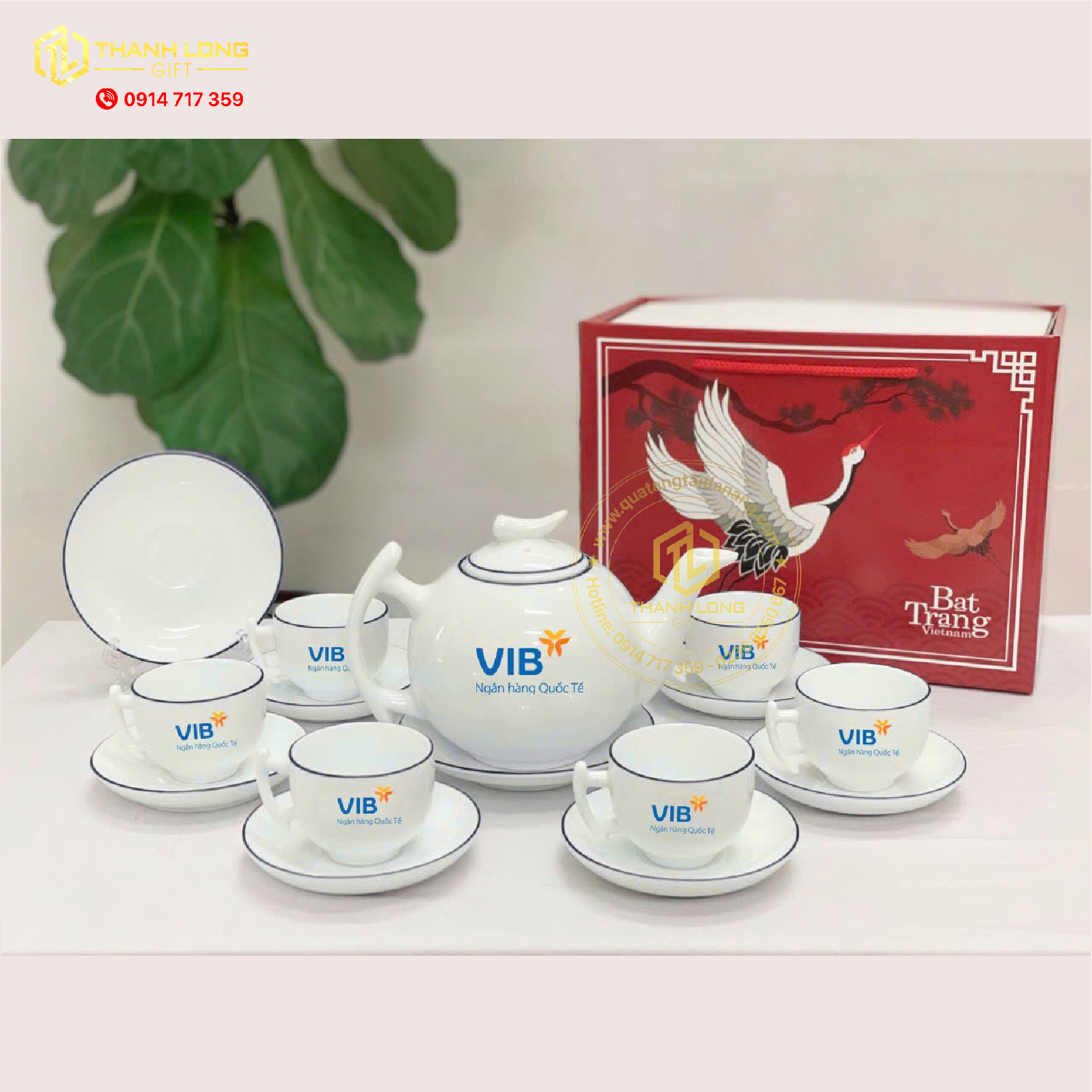 Bộ ấm chén sứ in Logo VIB