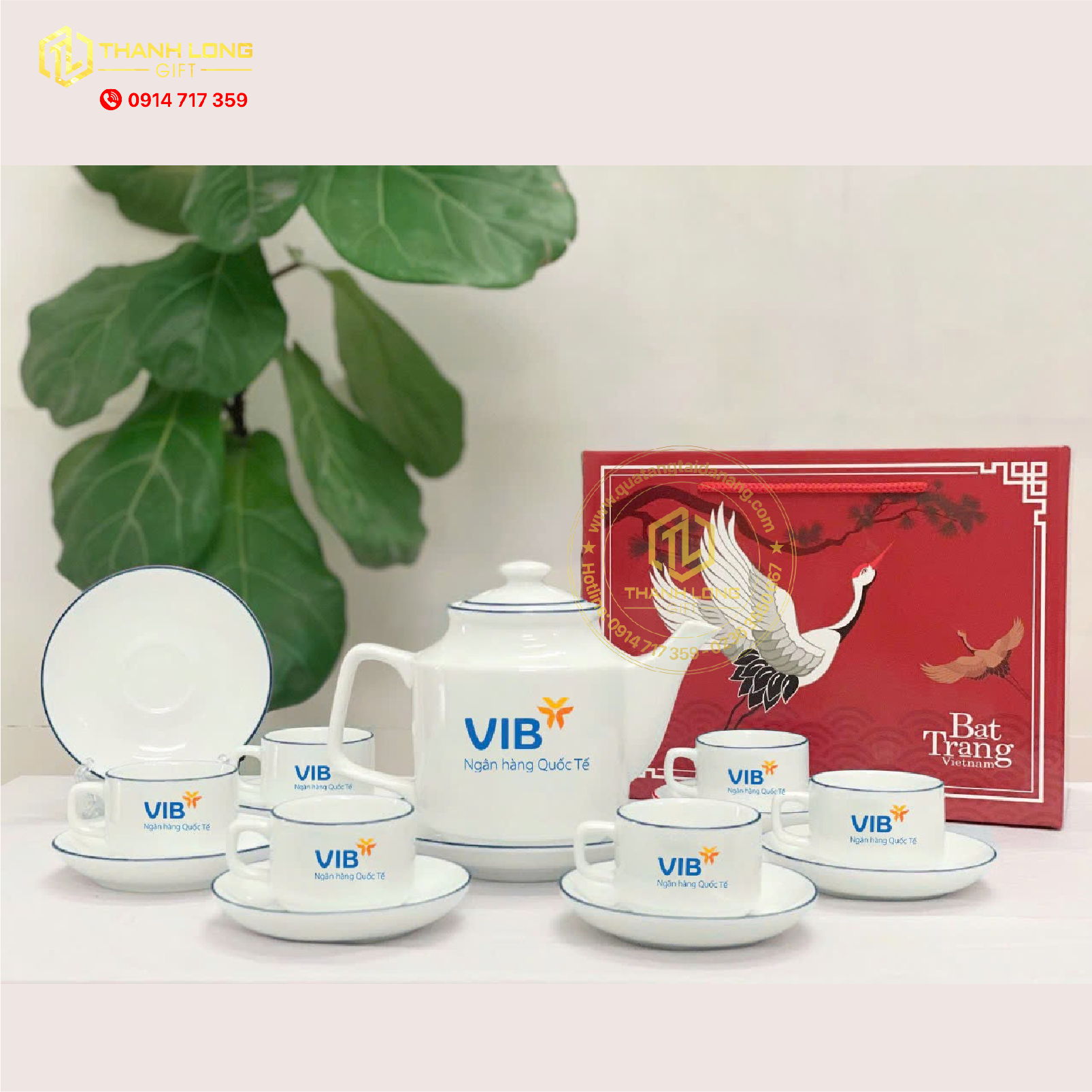 Bộ ấm chén sứ VIB VIỀN XANH
