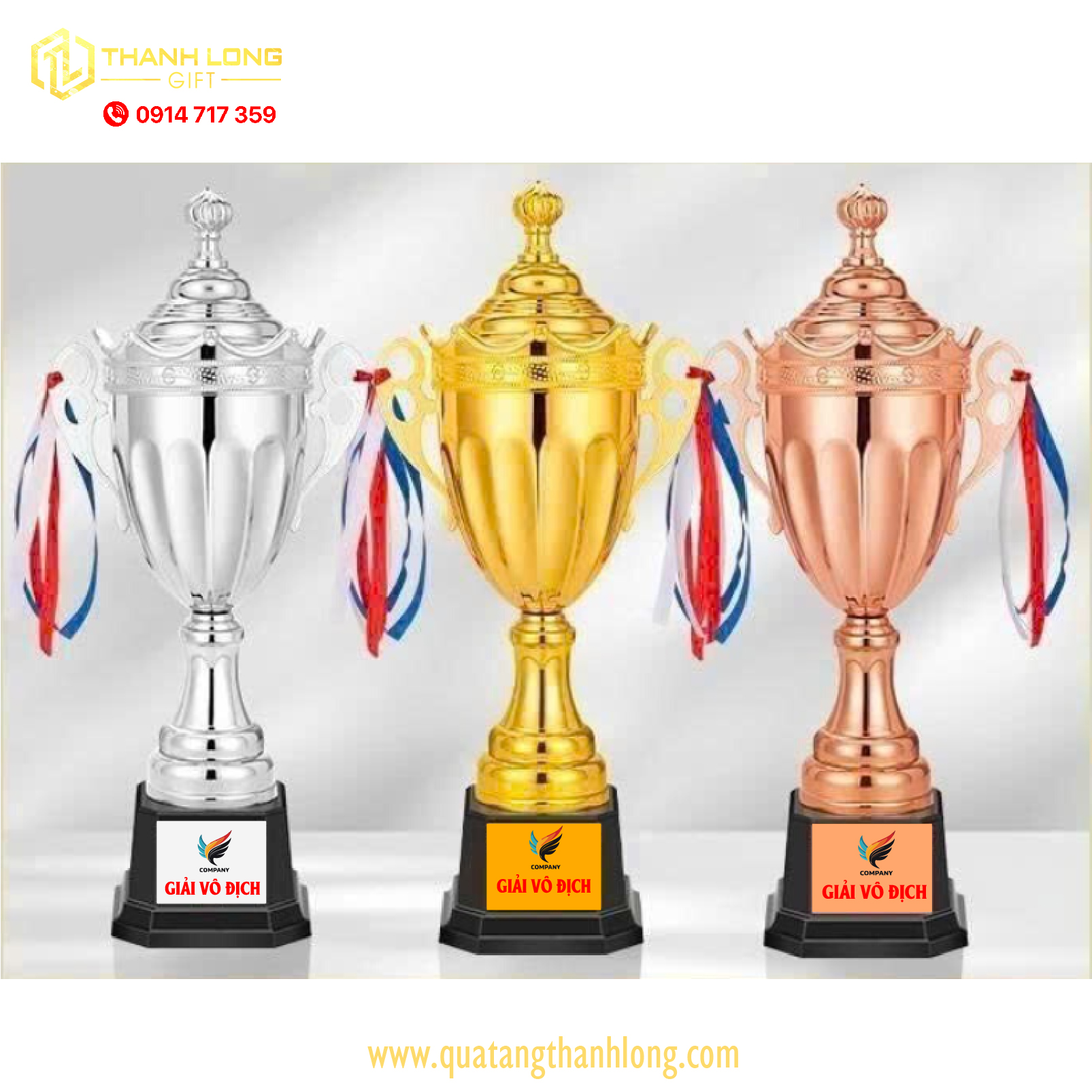 Cúp bóng đá kim loại - in logo theo yêu cầu - H195