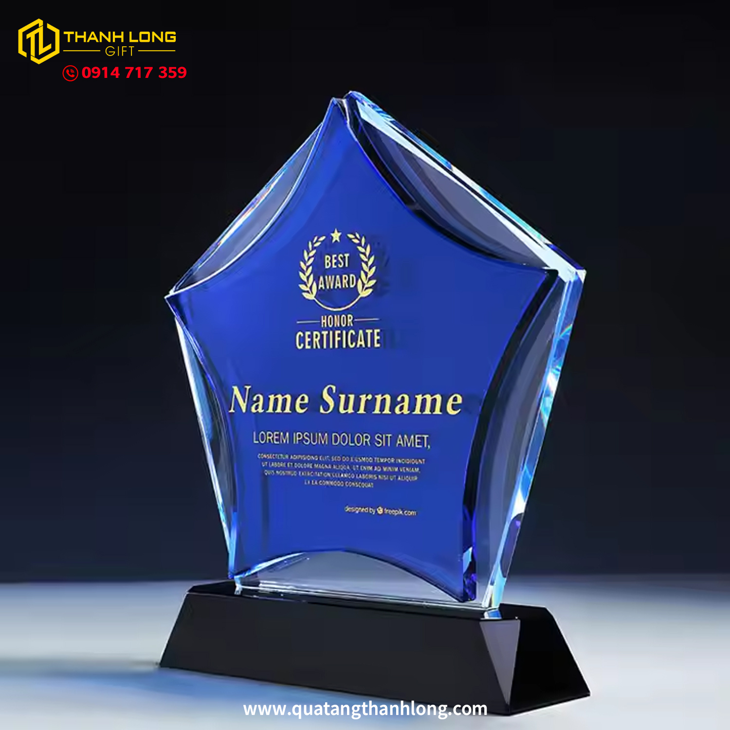 Kỷ niệm chương pha lê ngôi sao tím 16cm