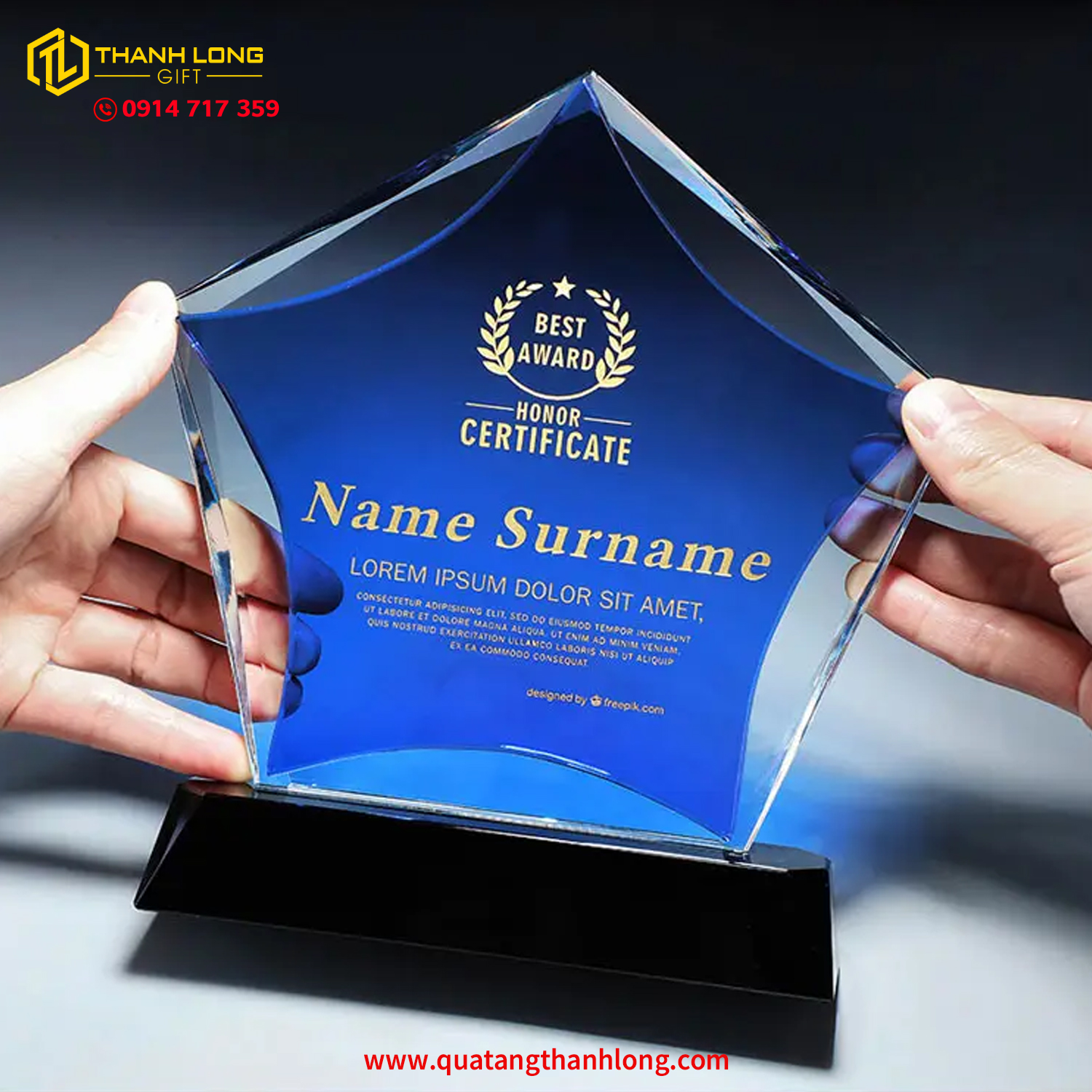 Kỷ niệm chương pha lê ngôi sao tím 16cm