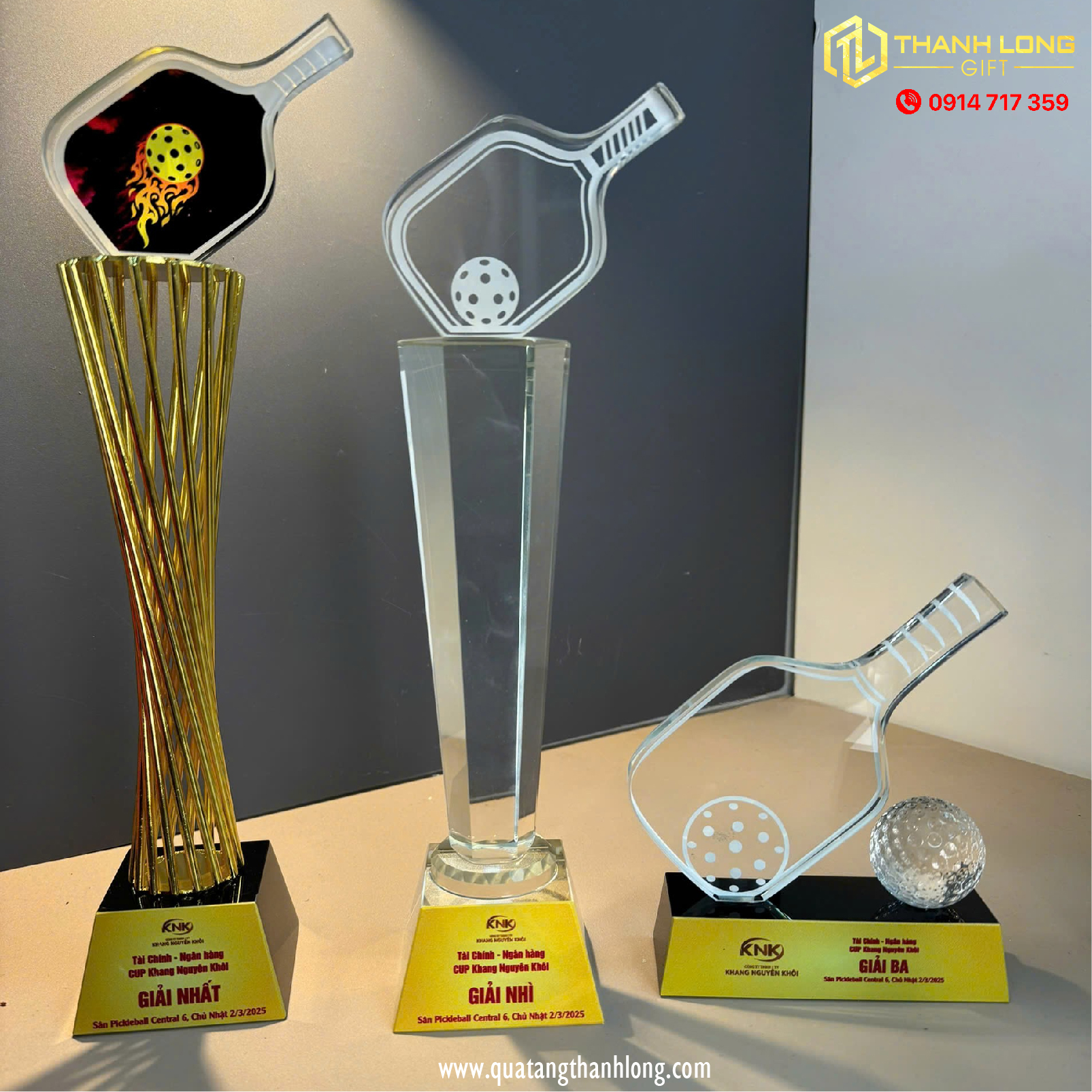 Cúp pickleball ball - Pha lê khối