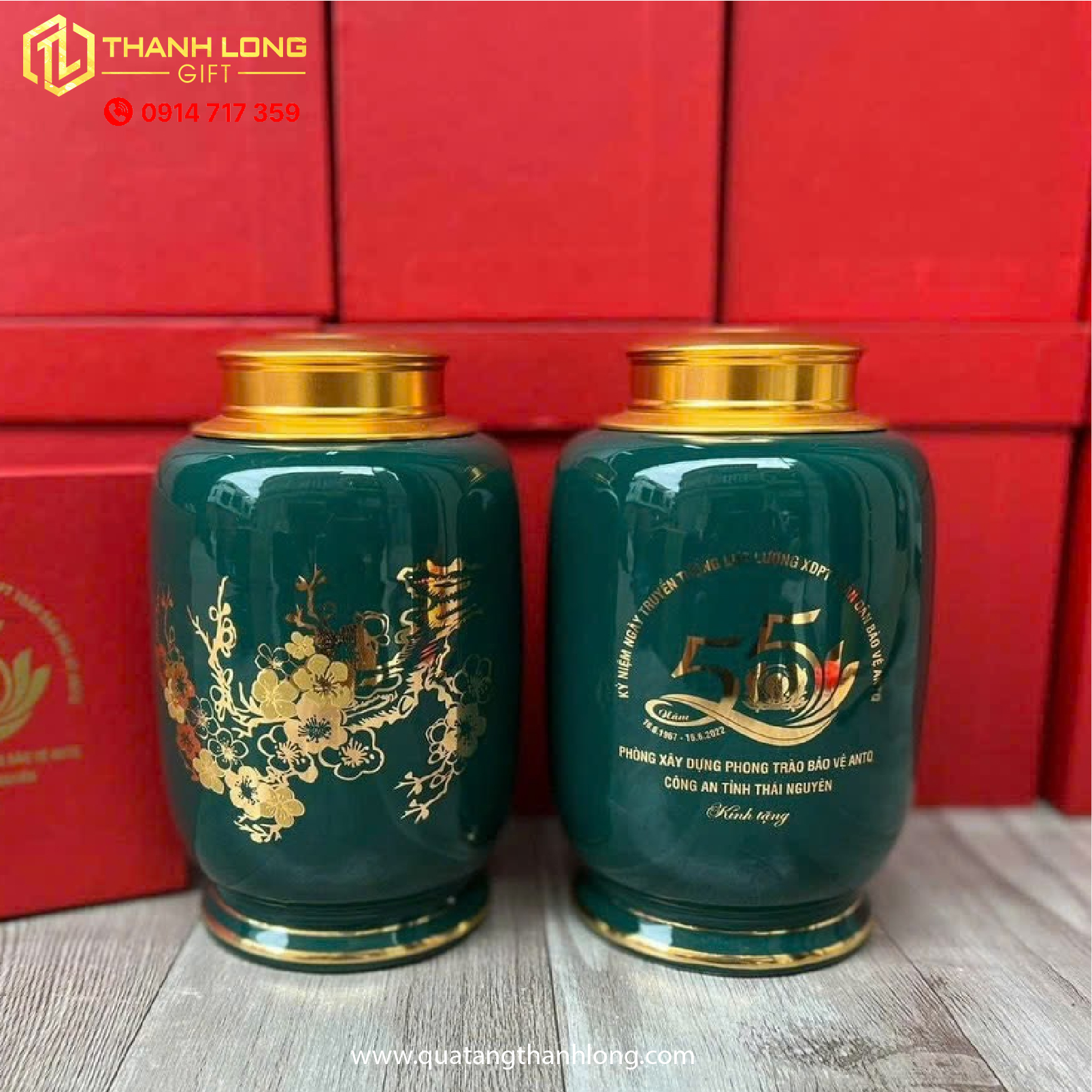 Lọ Chè Sứ in Họa Tiết Hoa Mai
