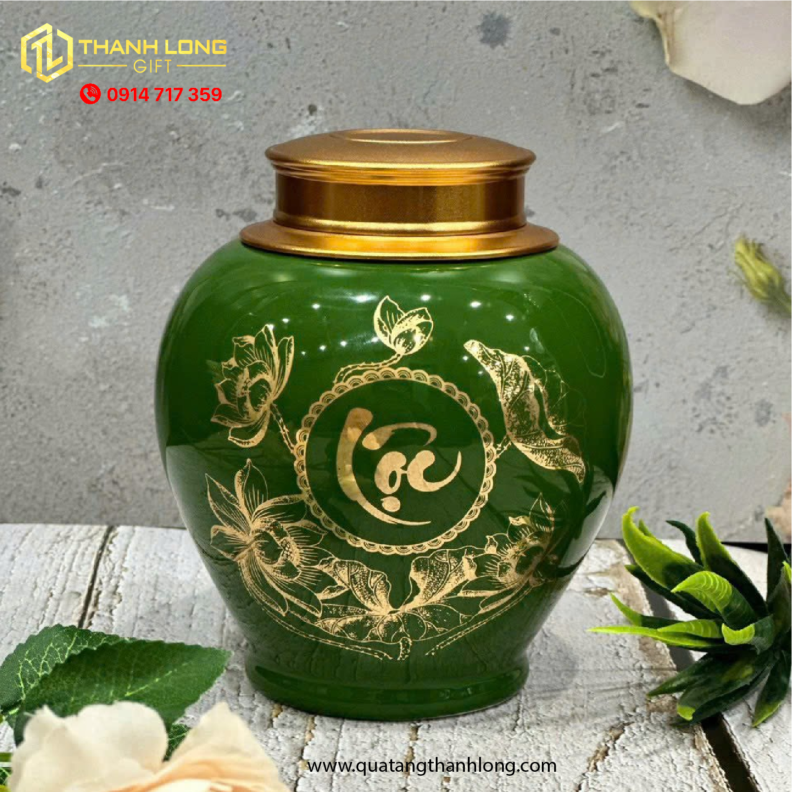 Lọ Chè Sứ in hình chữ Tài Lộc