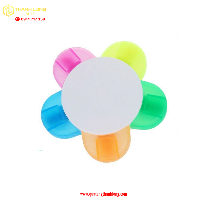 Bút dạ quang hình bông hoa 5 cánh in logo