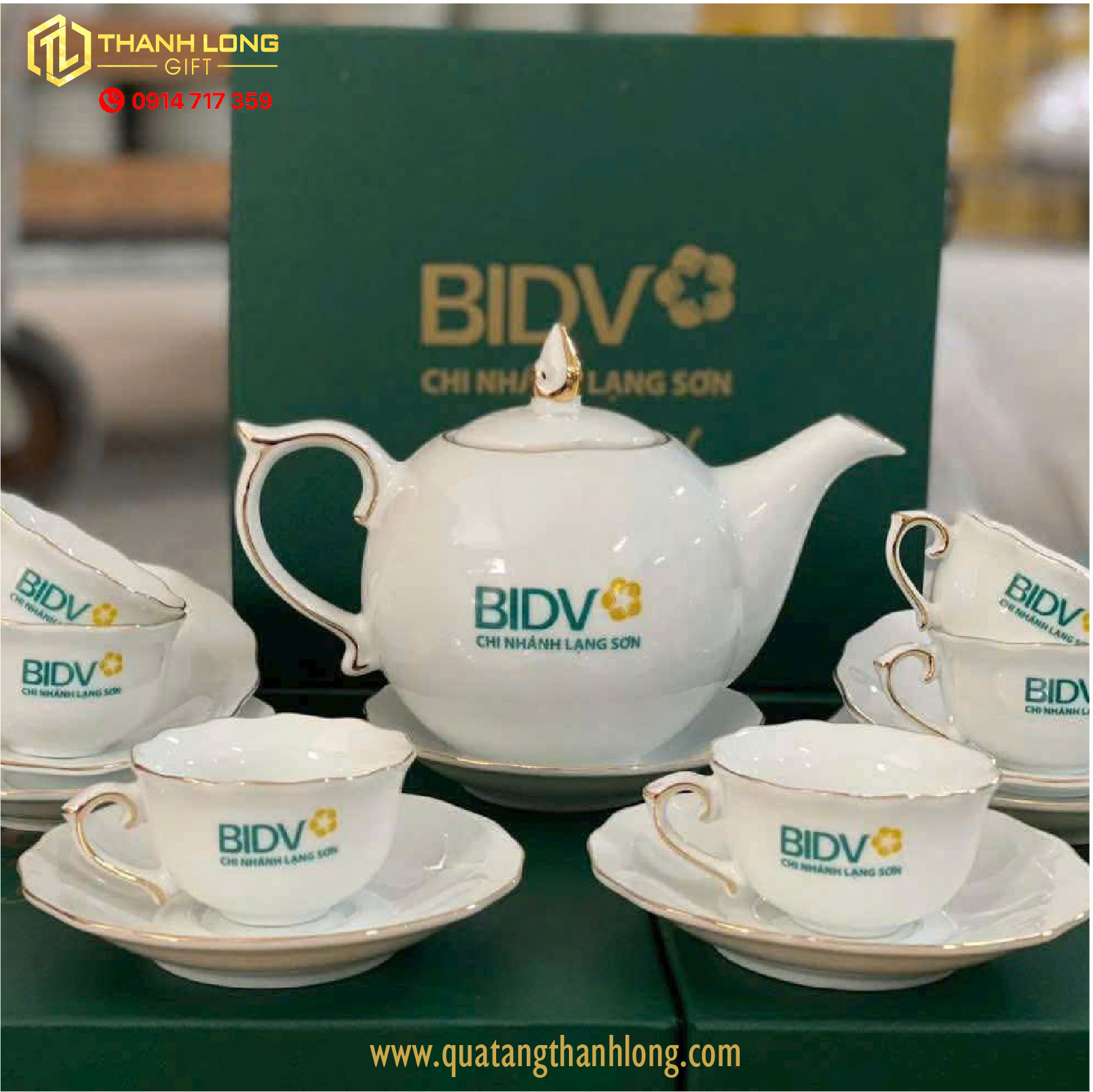 Bộ ấm chén sứ in logo BIDV