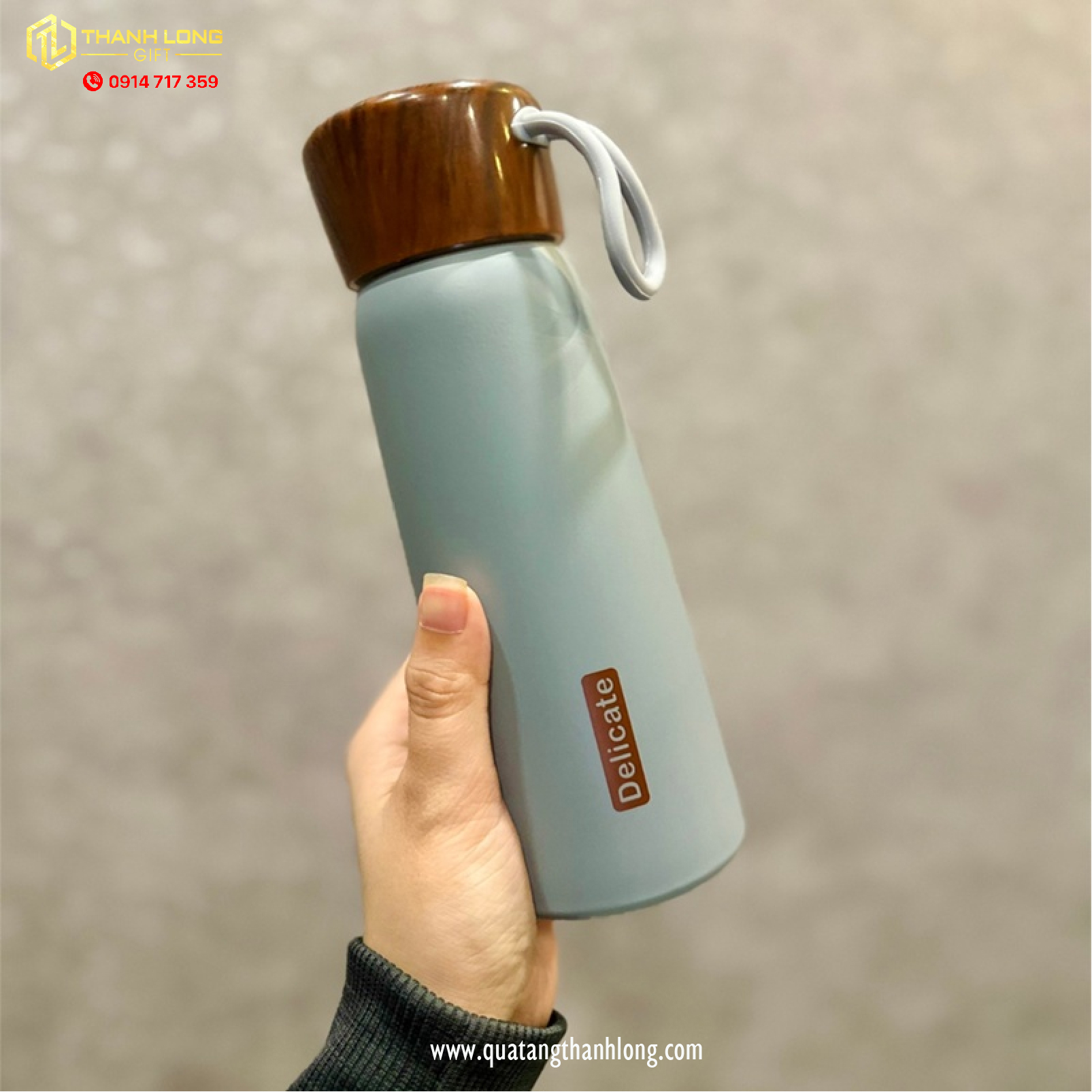 Bình giữ nhiệt nắp gỗ in logo