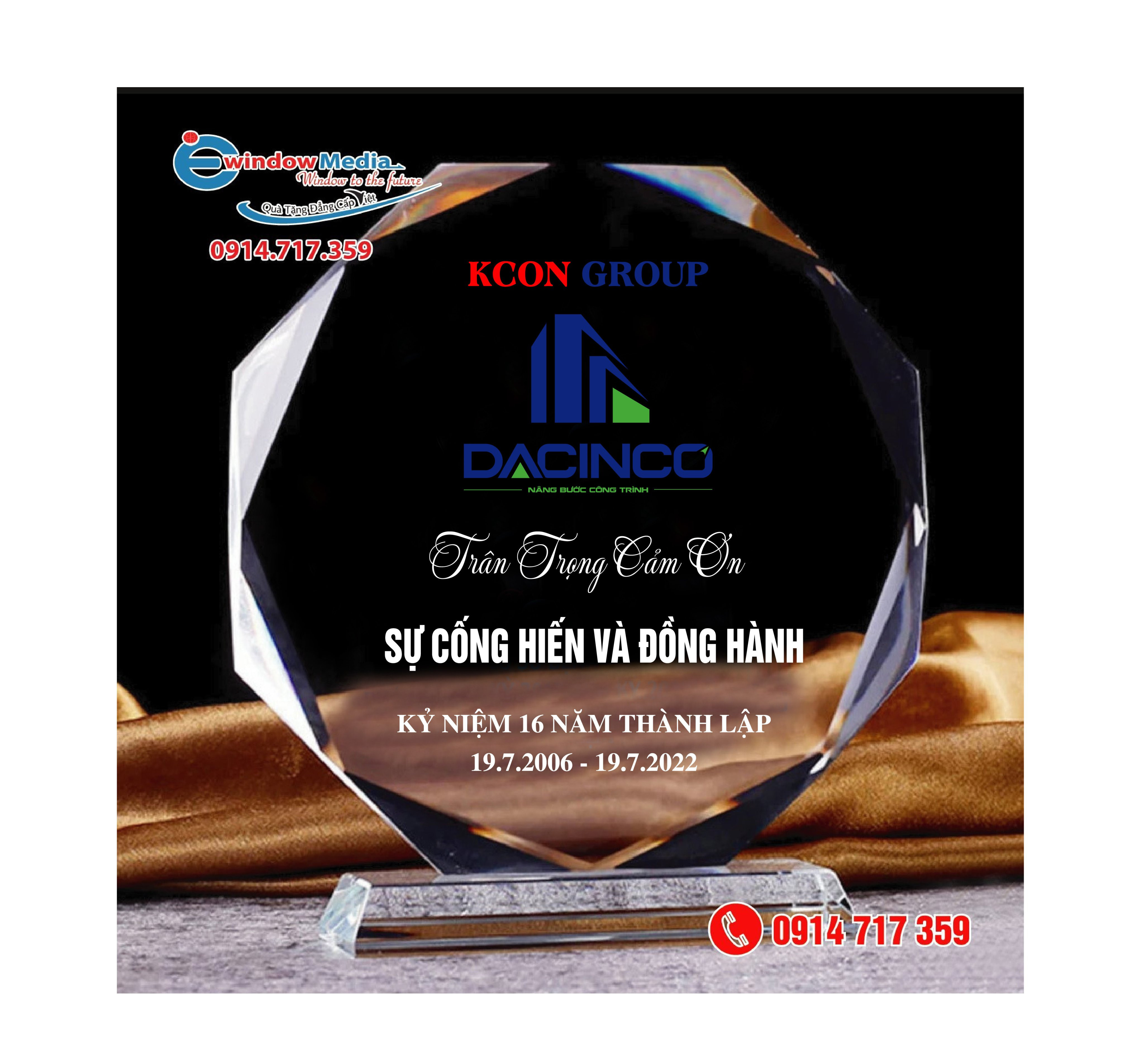 Kỷ niệm chương 8 cạnh tròn thủy tinh
