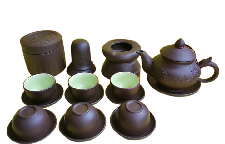 Bộ Ấm Chén Trà Gốm Tử Sa Cao Cấp Kèm Tiểu Cảnh Bonsai - Quà Tặng Sang Trọng Cho Không Gian Trà Đạo