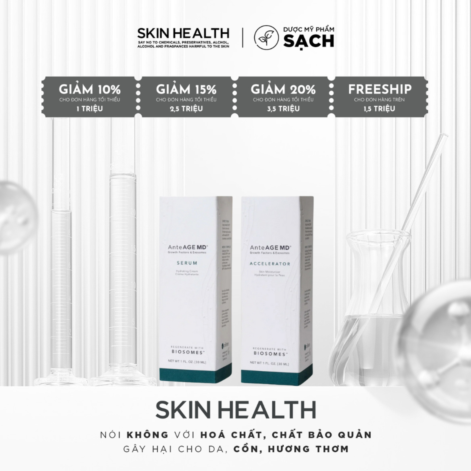 AnteAGE MD SERUM & ACCELERATOR BIOSOMES/ BỘ ĐÔI VÀNG TẾ BÀO GỐC TRẺ HOÁ DA TỔNG THỂ