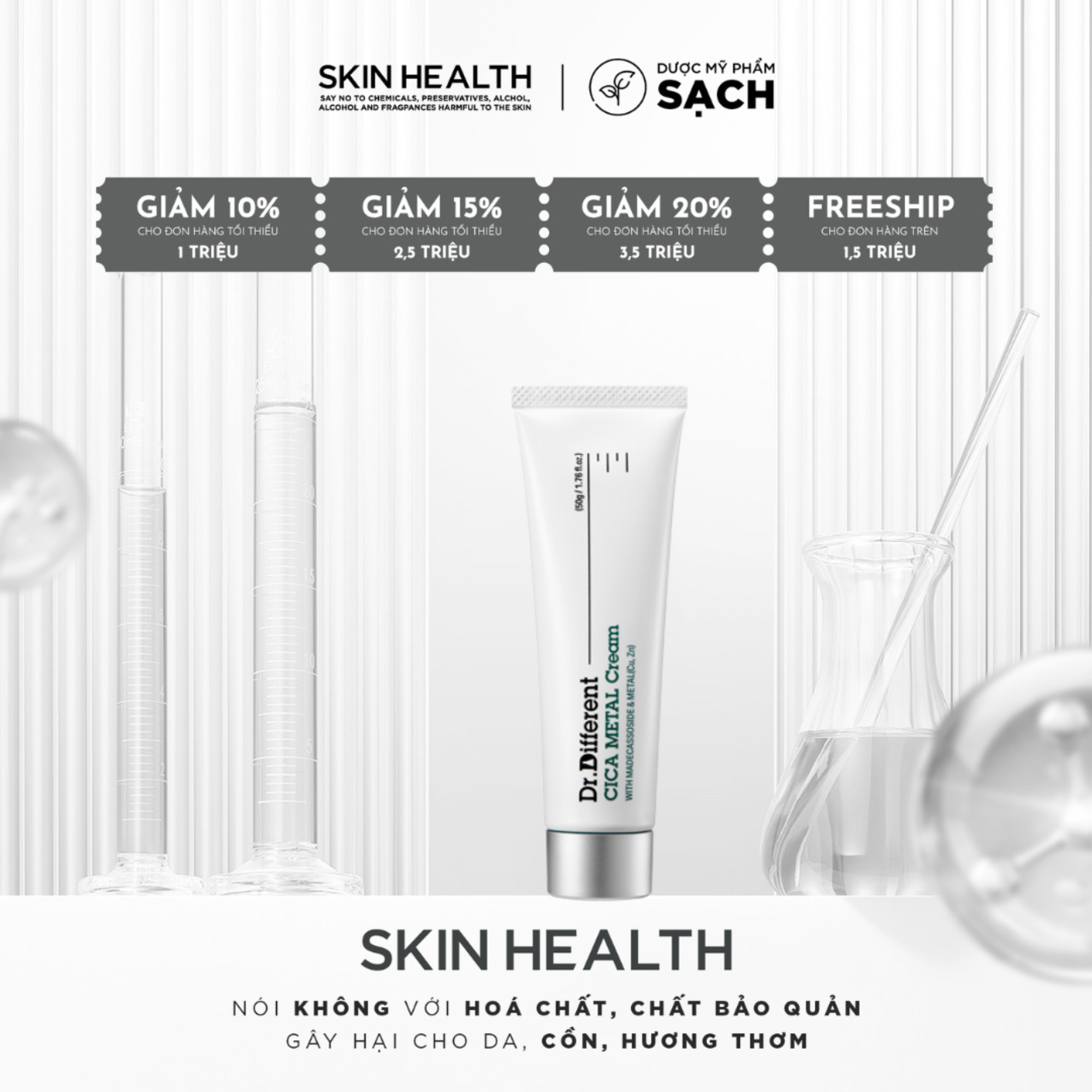 DR.DIFFERENT CICA METAL CREAM/ KEM DƯỠNG DÀNH CHO DA BỊ MỤN- KÍCH ỨNG- TỔN THƯƠNG SAU ĐIỀU TRỊ