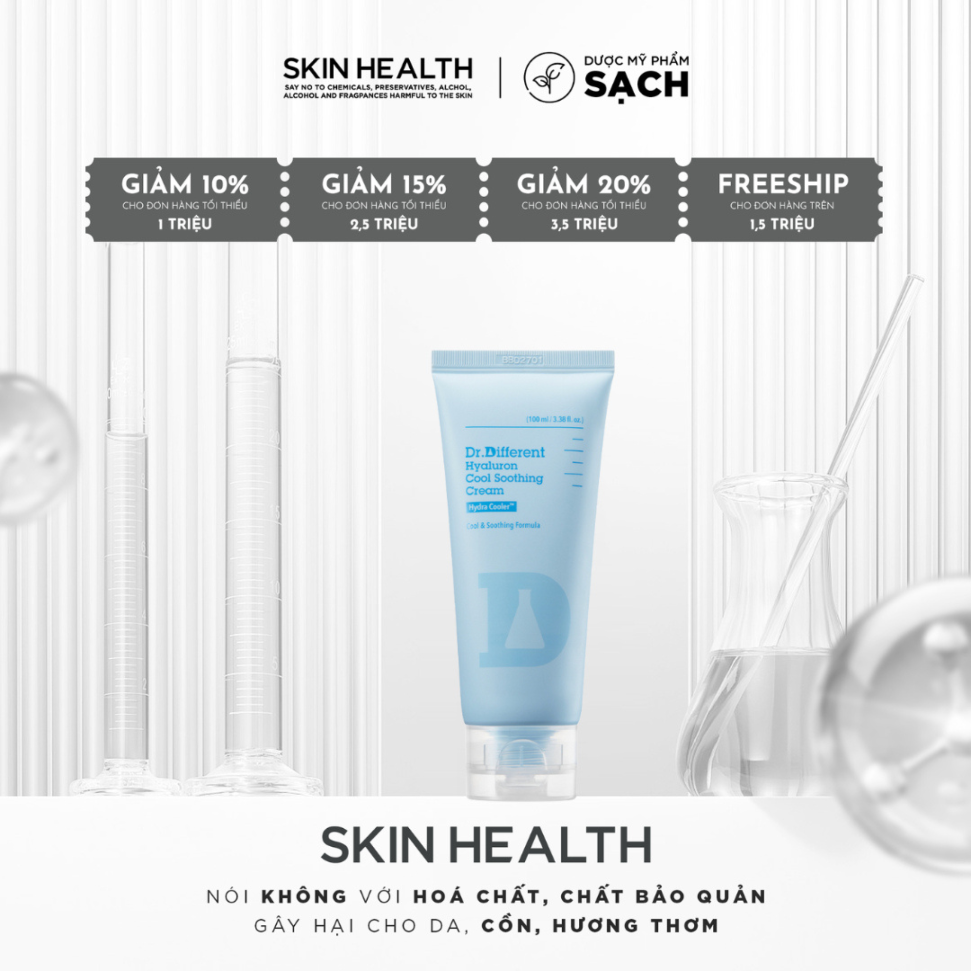 DR.DIFFERENT HYALURON COOL SOOTHING CREAM/ KEM DƯỠNG PHỤC HỒI VÀ LÀM DỊU DA TỨC THÌ