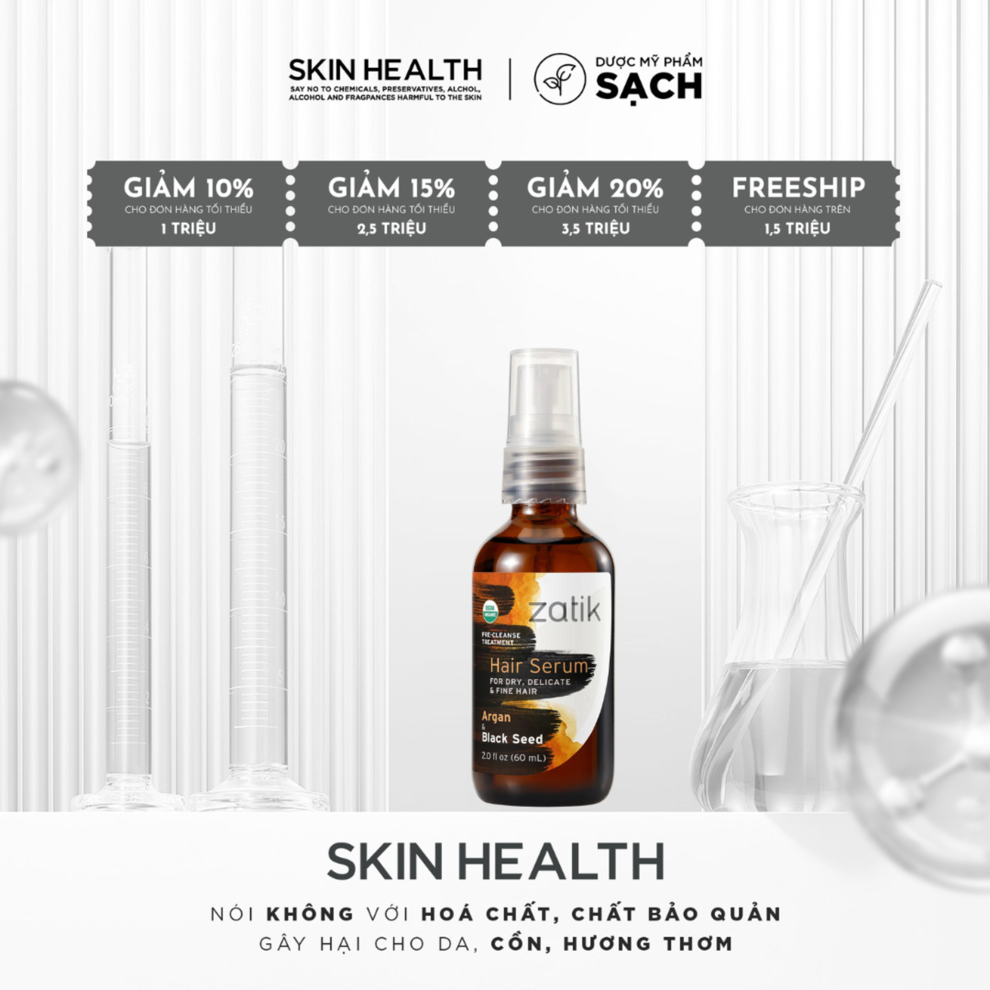 ZATIK HAIR SERUM/ DẦU DƯỠNG TÓC SUÔN MƯỢT- CHẮC KHOẺ- BỒNG BỀNH (THUẦN CHAY)