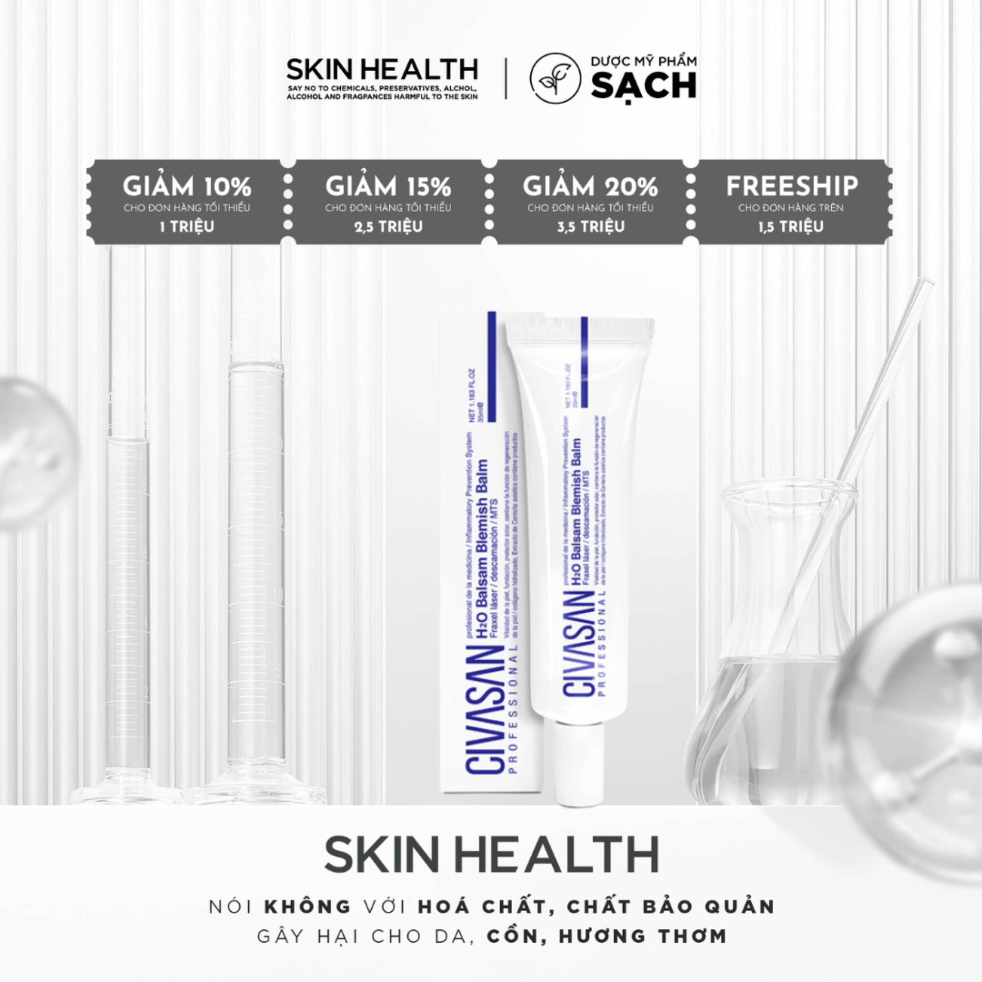 CIVASAN H2O BALSAM BLEMISH BALM/ KEM DƯỠNG PHỤC HỒI, CHE KHUYẾT ĐIỂM, BẢO VỆ DA KHỎI TIA UV