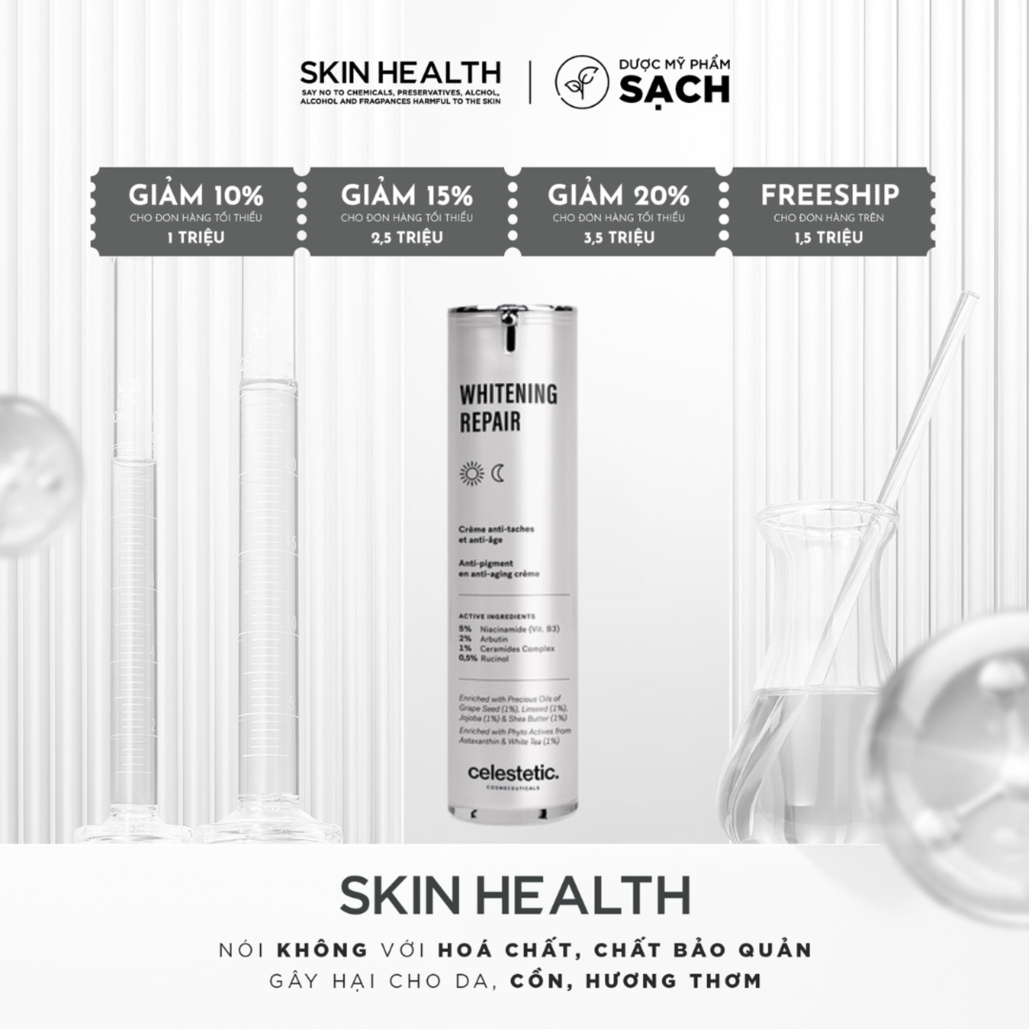 CELESTETIC WHITENING REPAIR/ KEM LÀM SÁNG DA, MỜ ĐỐM NÂU, TRẺ HOÁ LÝ TƯỞNG CHO MỌI LÀN DA
