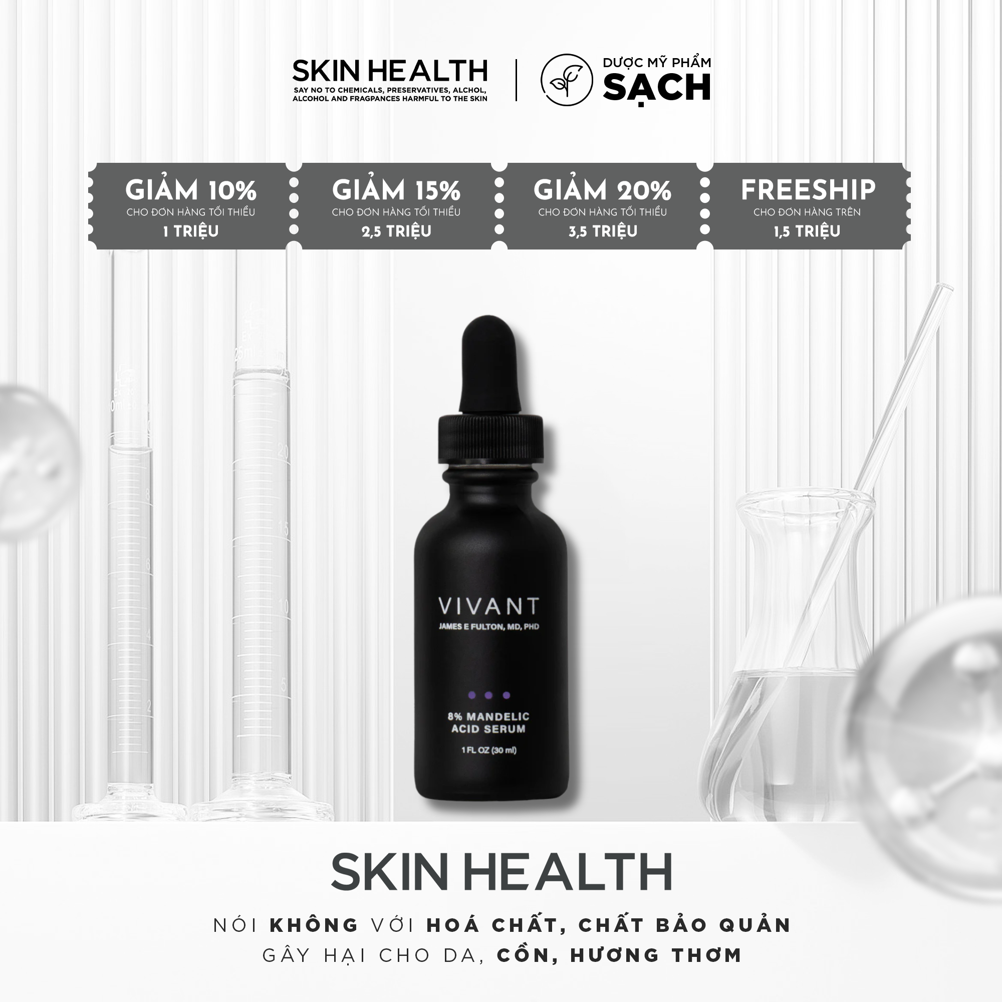 Vivant Skincare 8% Mandelic Acid - Serum Tái Tạo Da Chuyên Sâu Cho Làn Da Sáng Mịn, Sạch Mụn Chuẩn Y Khoa