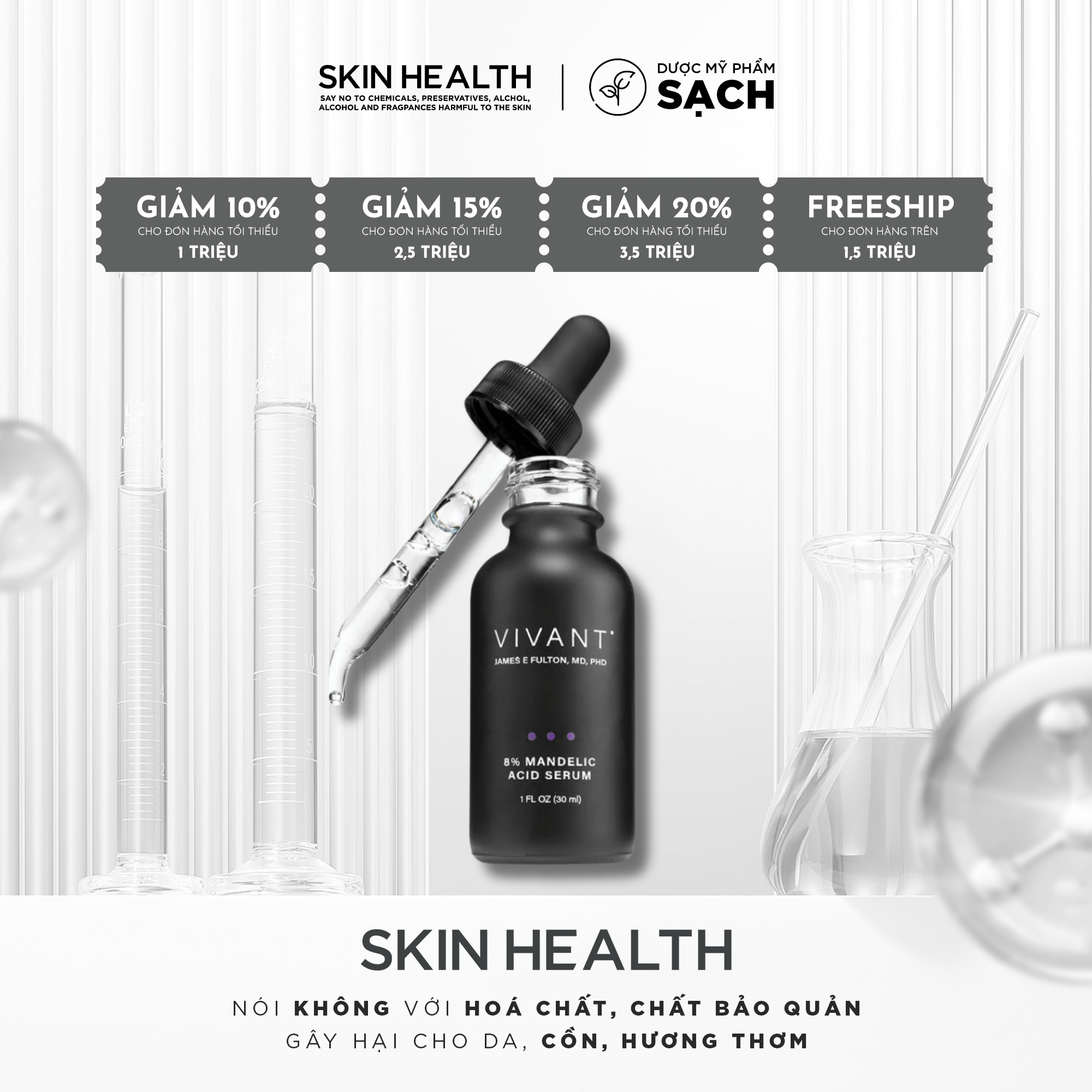 Vivant Skincare 8% Mandelic Acid - Serum Tái Tạo Da Chuyên Sâu Cho Làn Da Sáng Mịn, Sạch Mụn Chuẩn Y Khoa