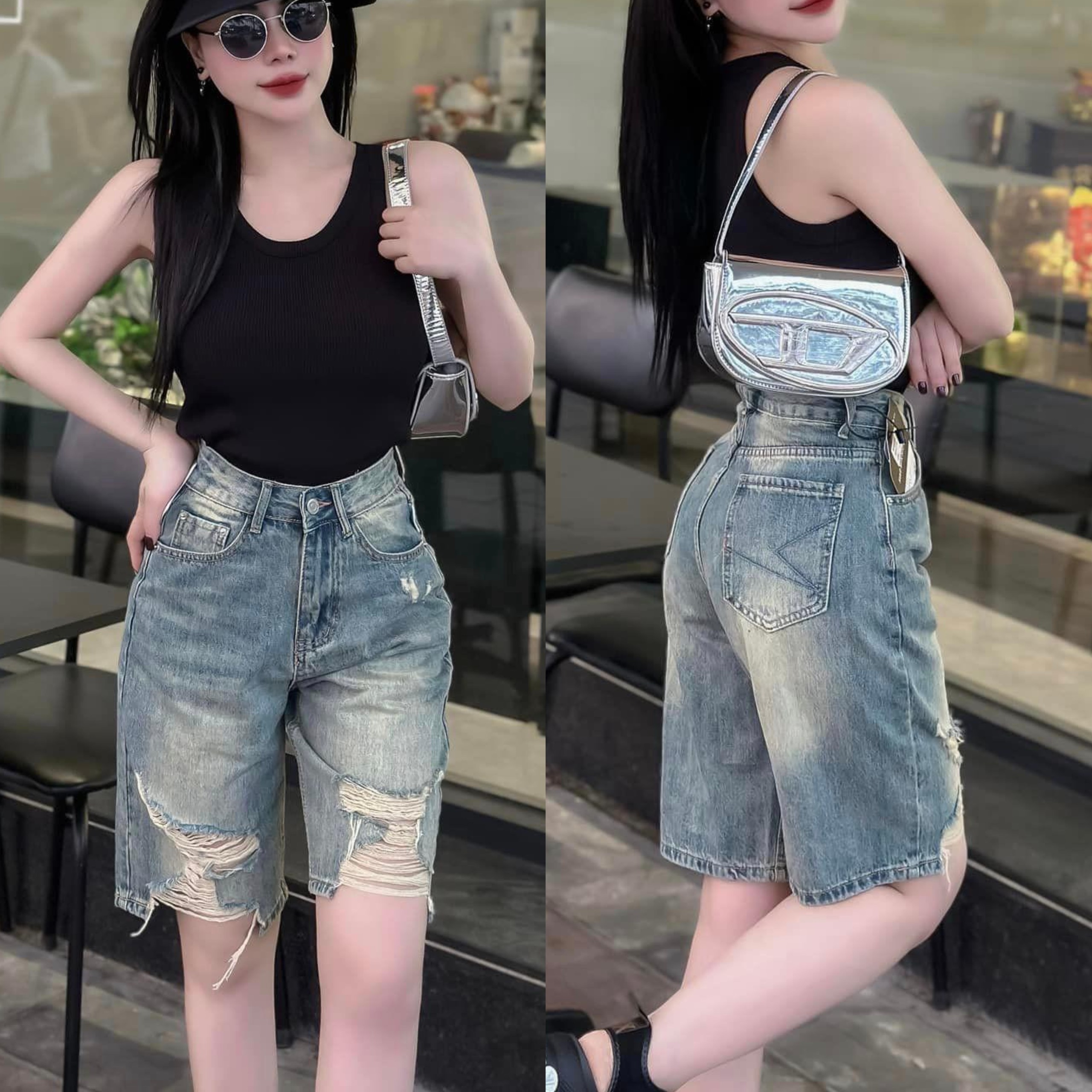 SHORT NGỐ XANH NHẠT RÁCH 0095