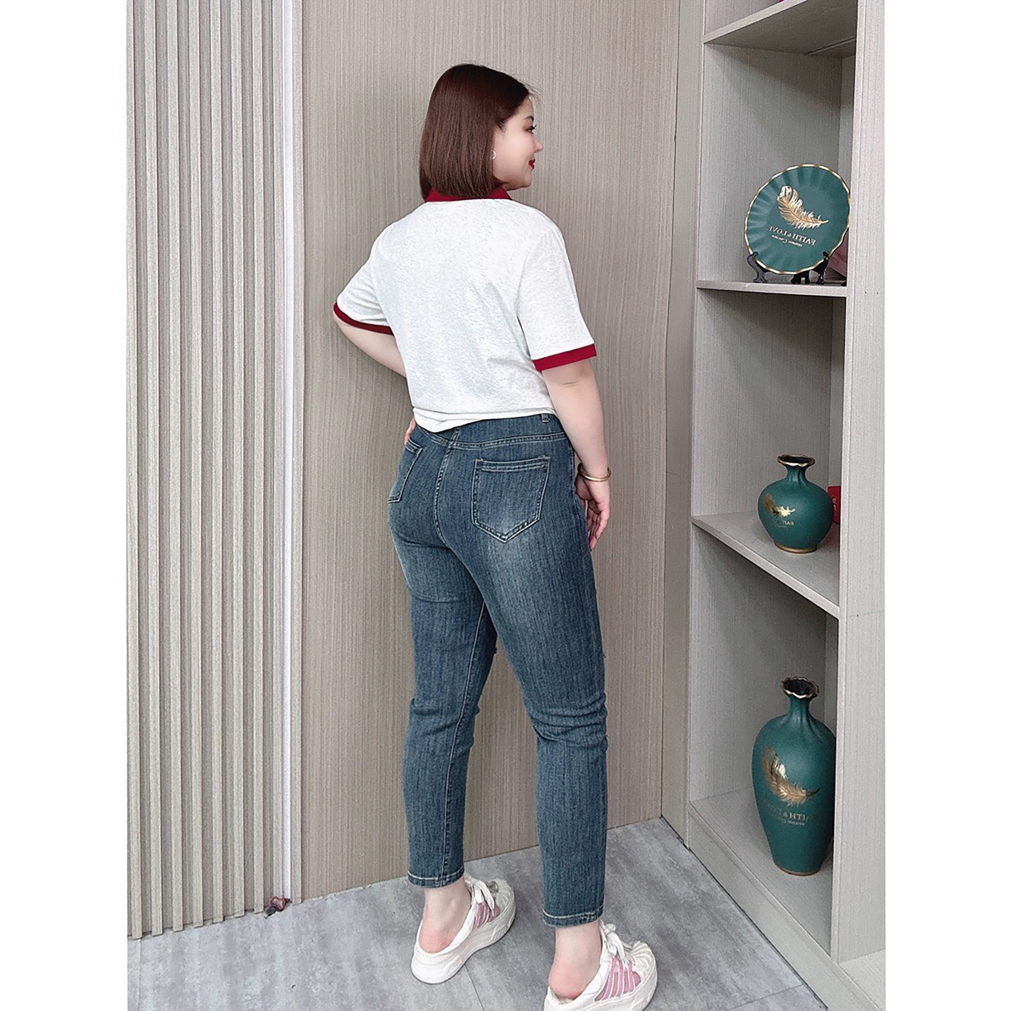 QUẦN 9 TẤC XANH ĐẬM RÁCH 0108