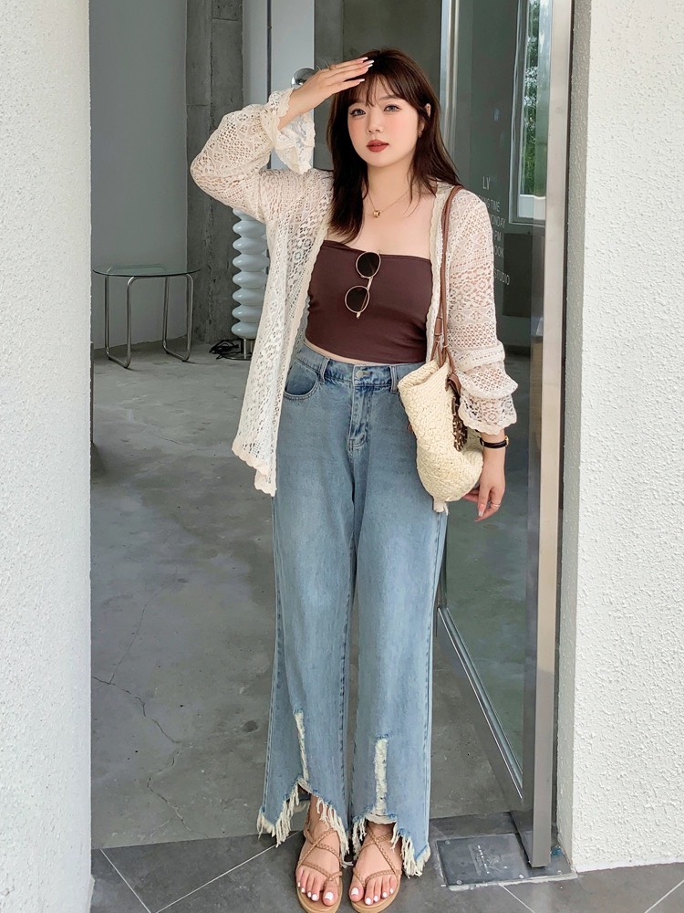 SUÔNG ỐNG RỘNG NHẠT RÁCH V LAI 0113