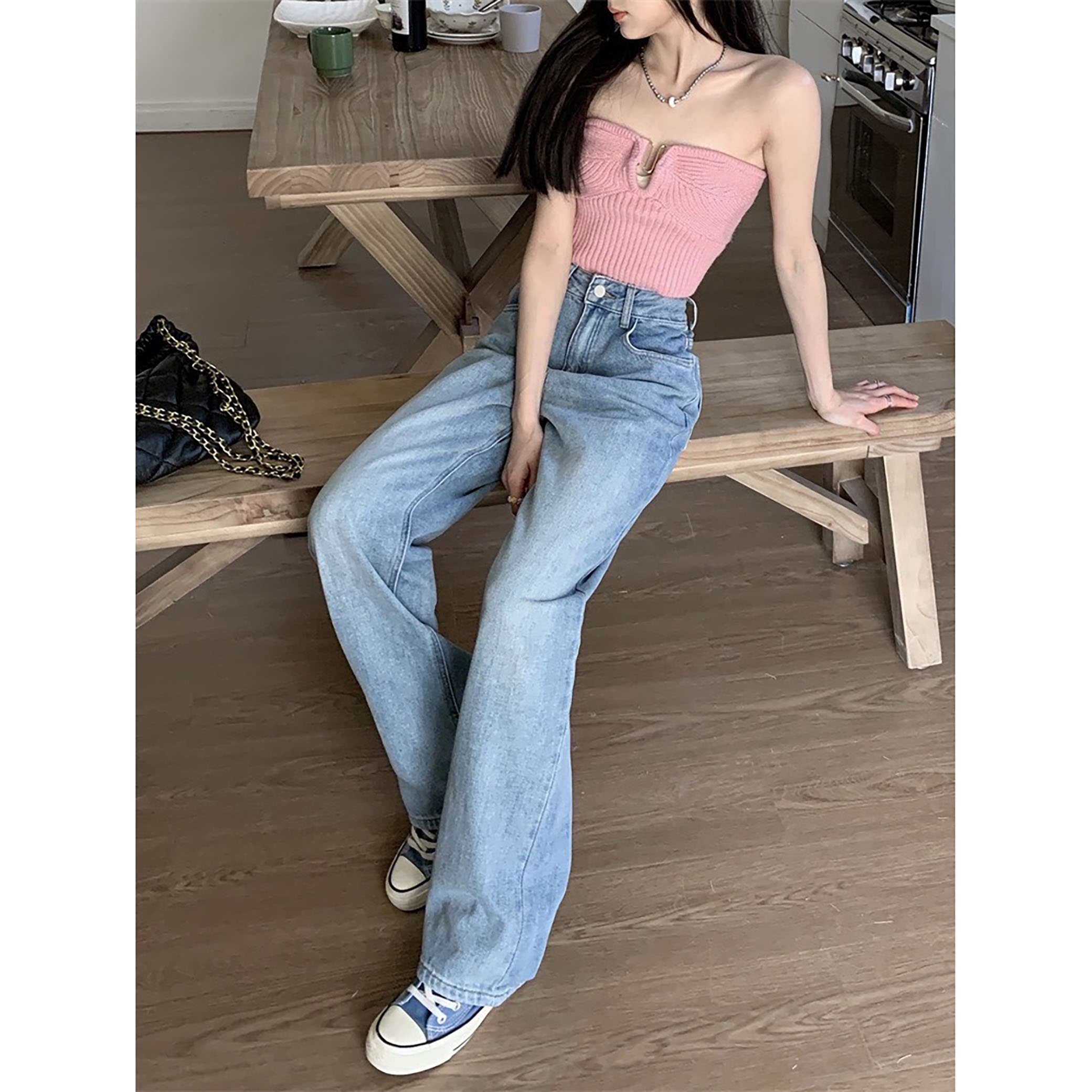 SUÔNG ỐNG RỘNG THÊU NƠ TÍM PASTEL 0115