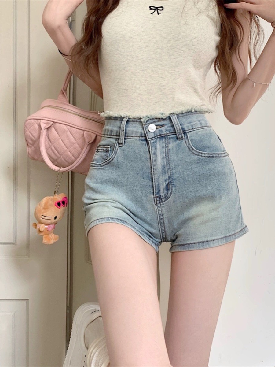 SHORT XANH NHẠT CO DÃN NƠ HỒNG 0125
