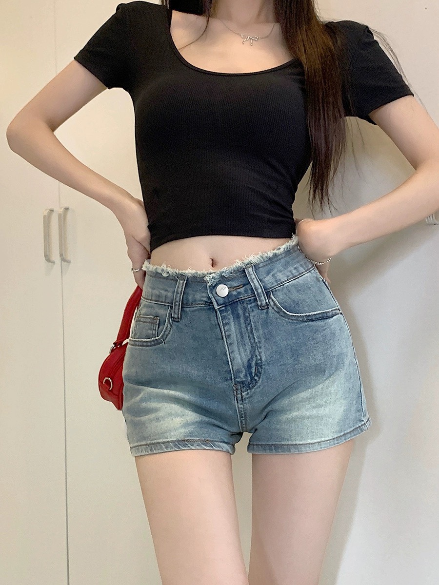 SHORT XANH NHẠT CO DÃN NƠ HỒNG 0125