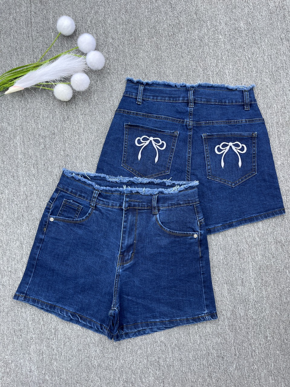 SHORT XANH ĐẬM CO DÃN NƠ HỒNG 0126