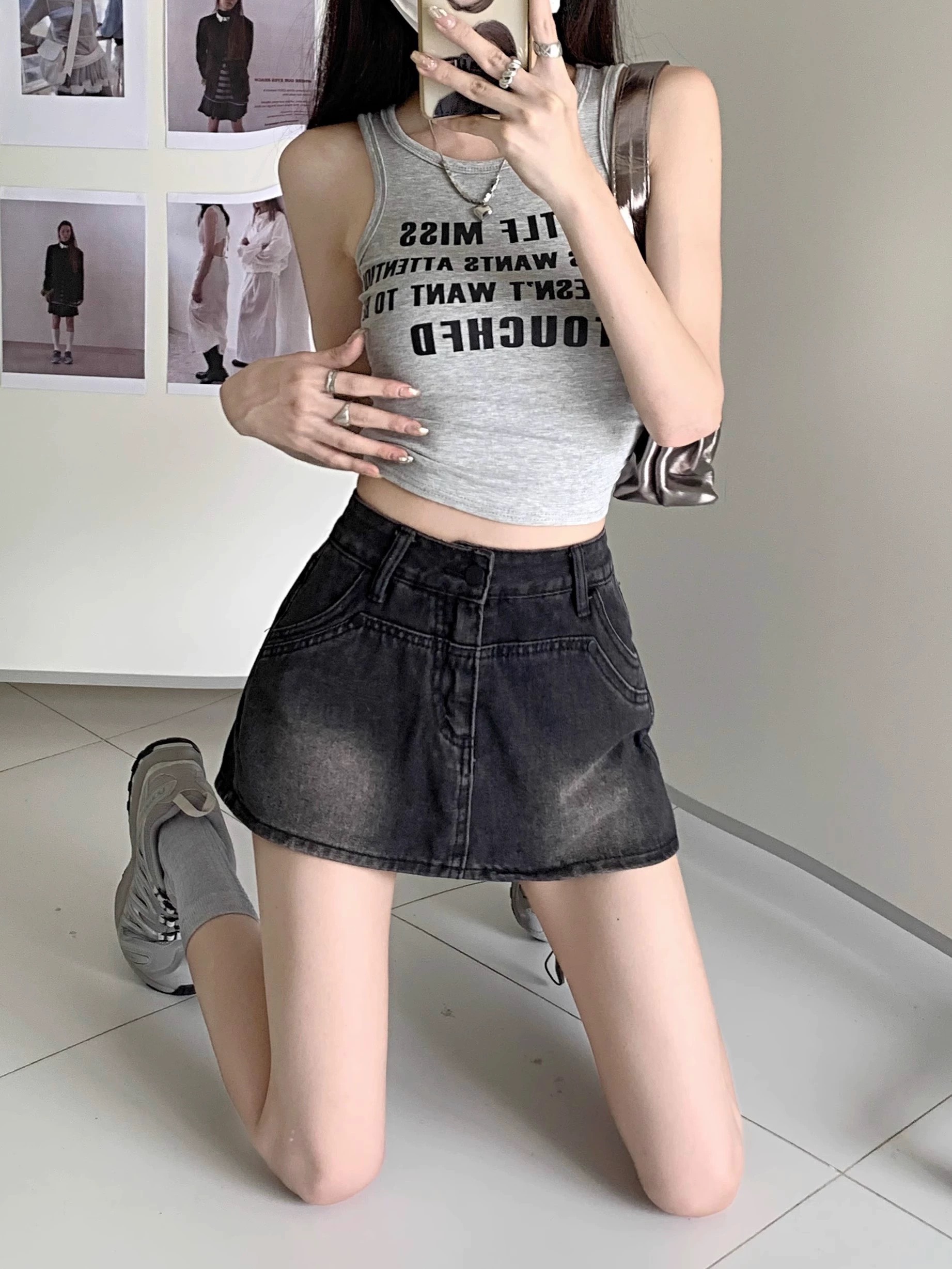 QUẦN VÁY COTTON XÁM WAS 0131