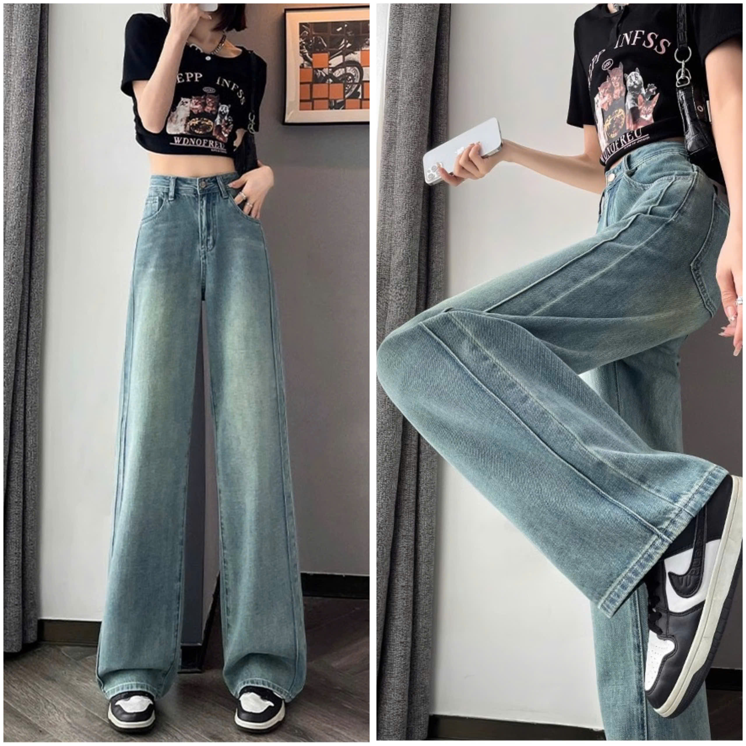 SUÔNG ỐNG RỘNG NHẠT PHỦ DƠ SỌC CẠNH 0139