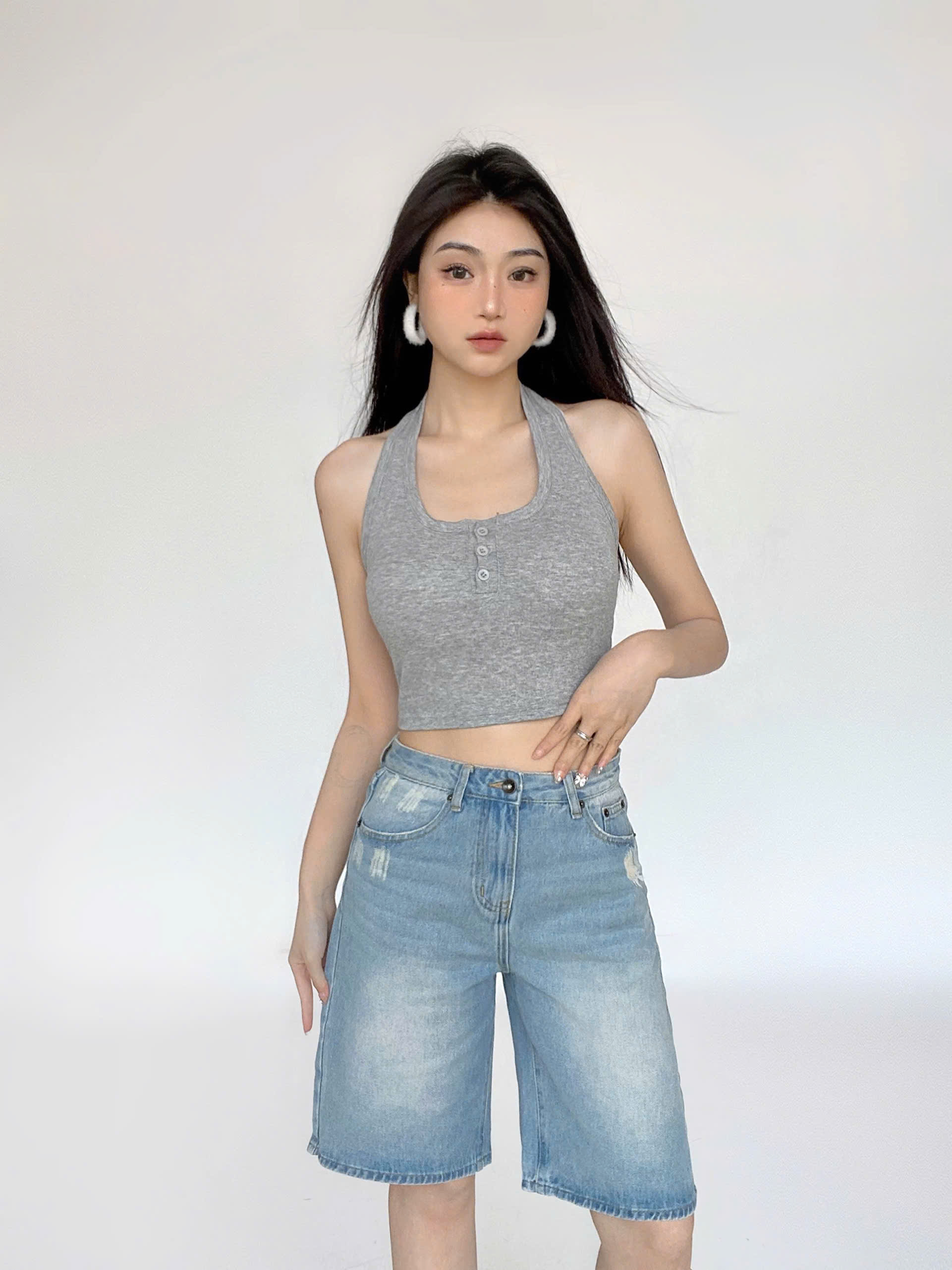 SHORT NGỐ XANH NHẠT RÁCH 0141
