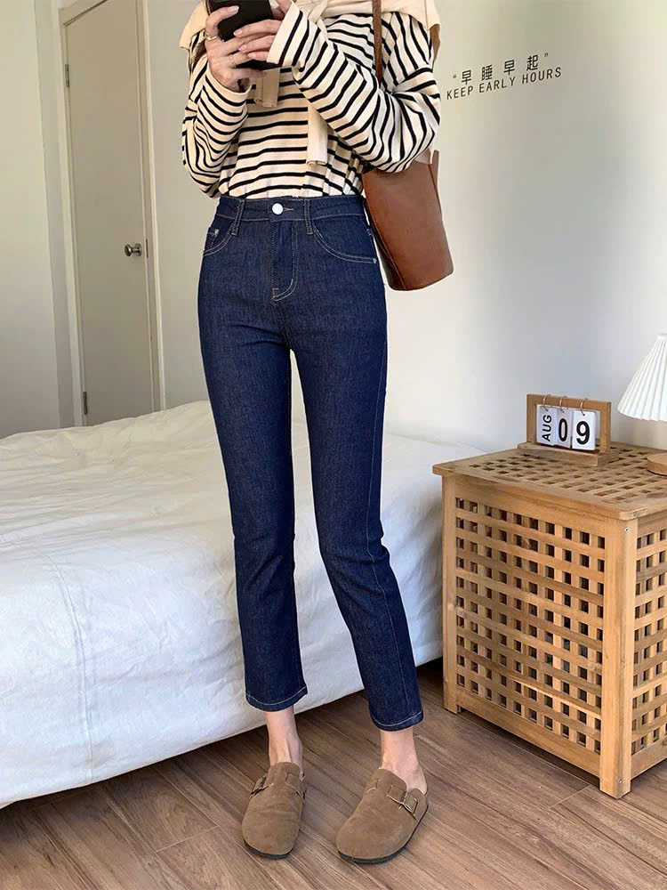 QUẦN JEANS 9 TẤC XANH ĐẬM TRƠN 0150