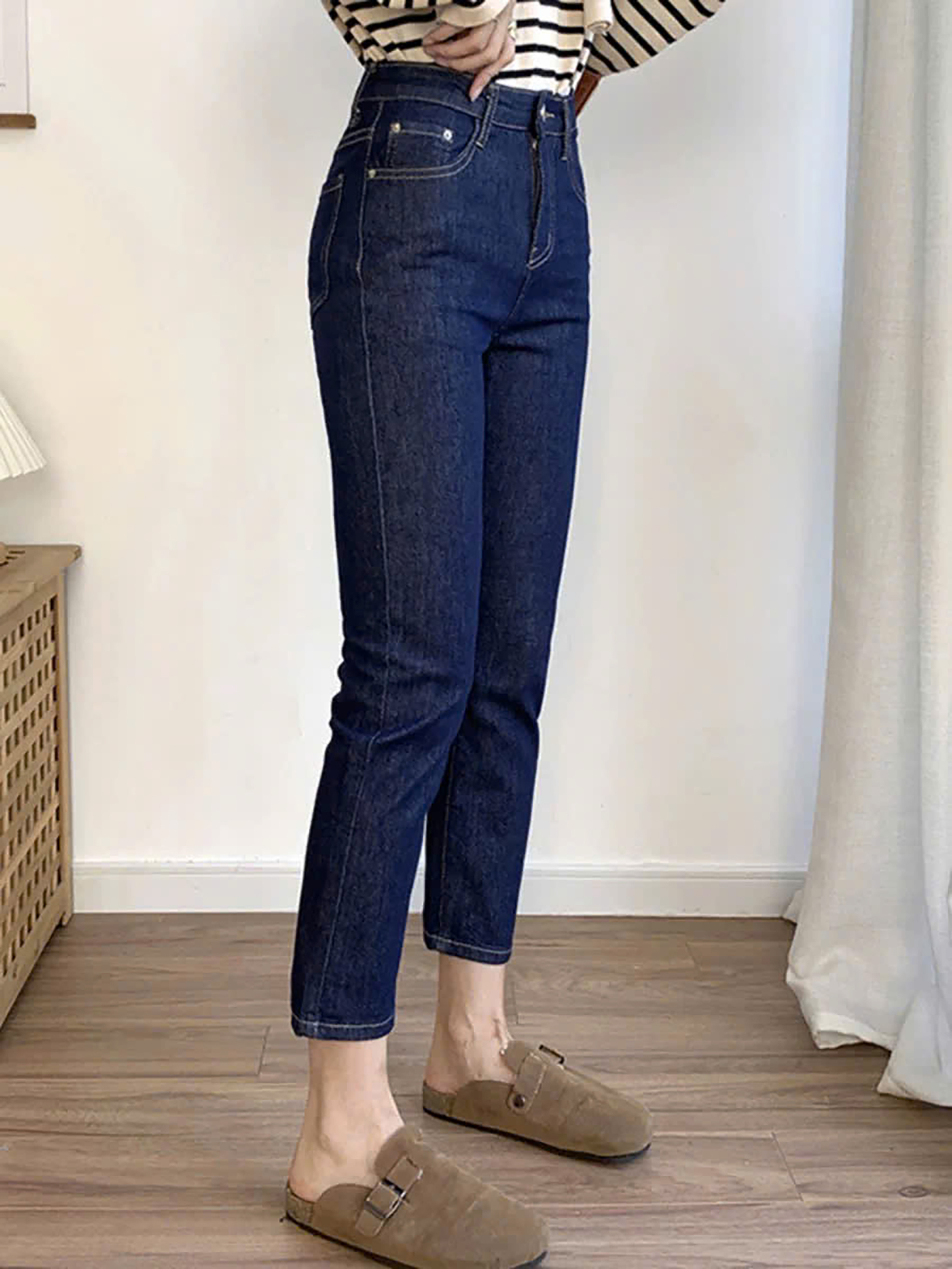QUẦN JEANS 9 TẤC XANH ĐẬM TRƠN 0150