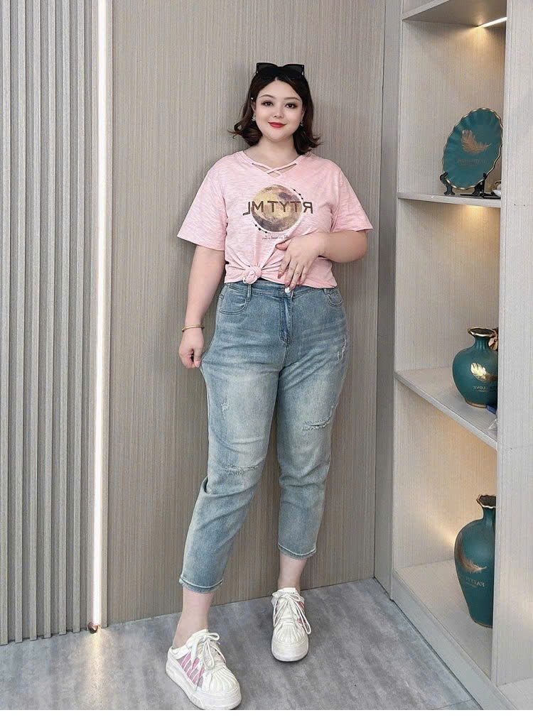 QUẦN JEANS 9 TẤC XANH NHẠT RÁCH 0151