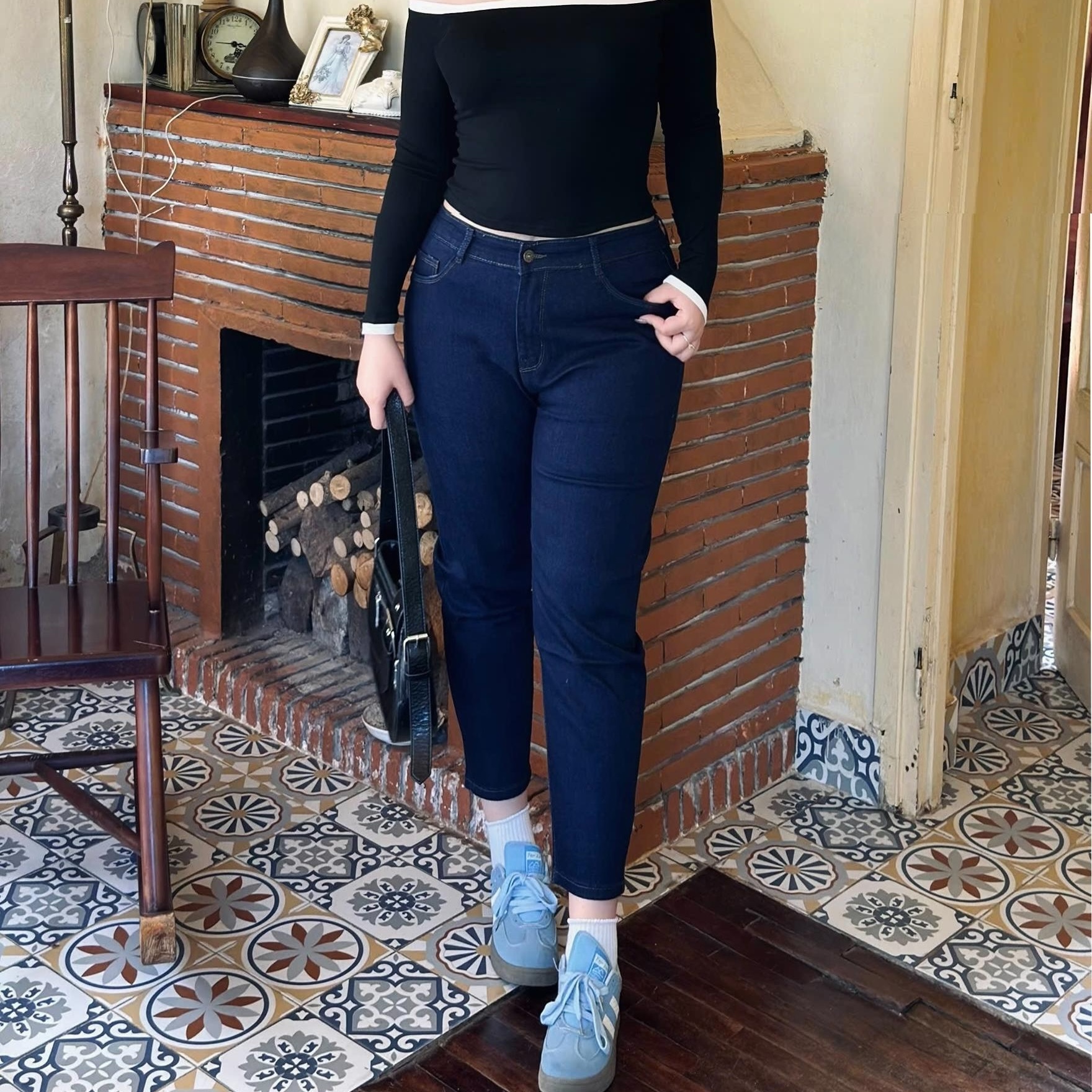 QUẦN JEANS 9 TẤC XANH ĐẬM TRƠN 0150