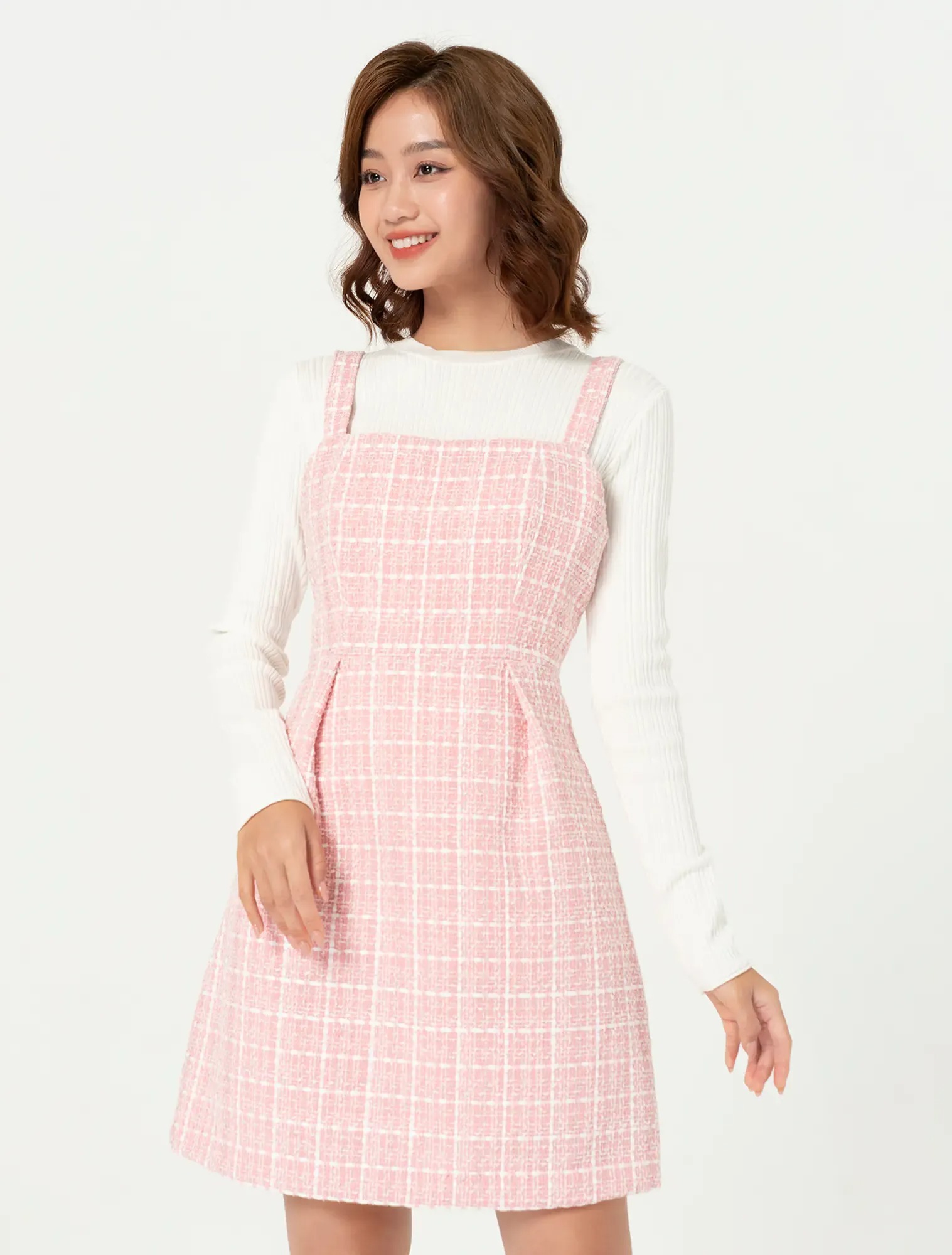 Váy liền nữ cổ vuông hai dây dáng fit & flare có lót trong
