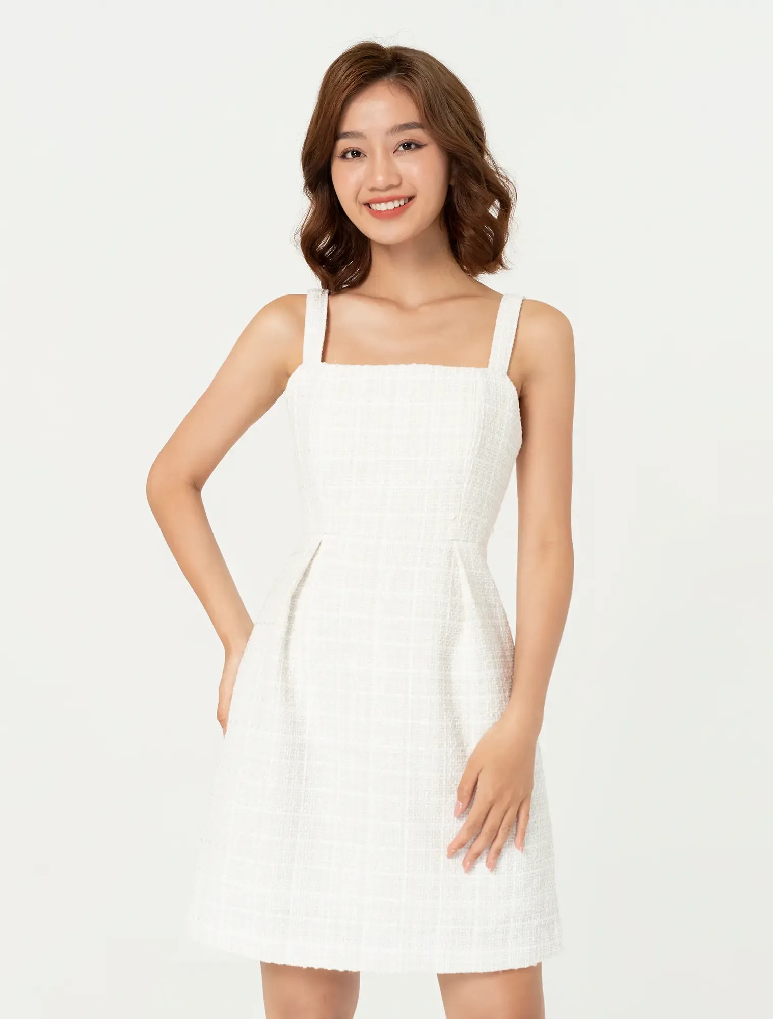 Váy liền nữ cổ vuông hai dây dáng fit & flare có lót trong