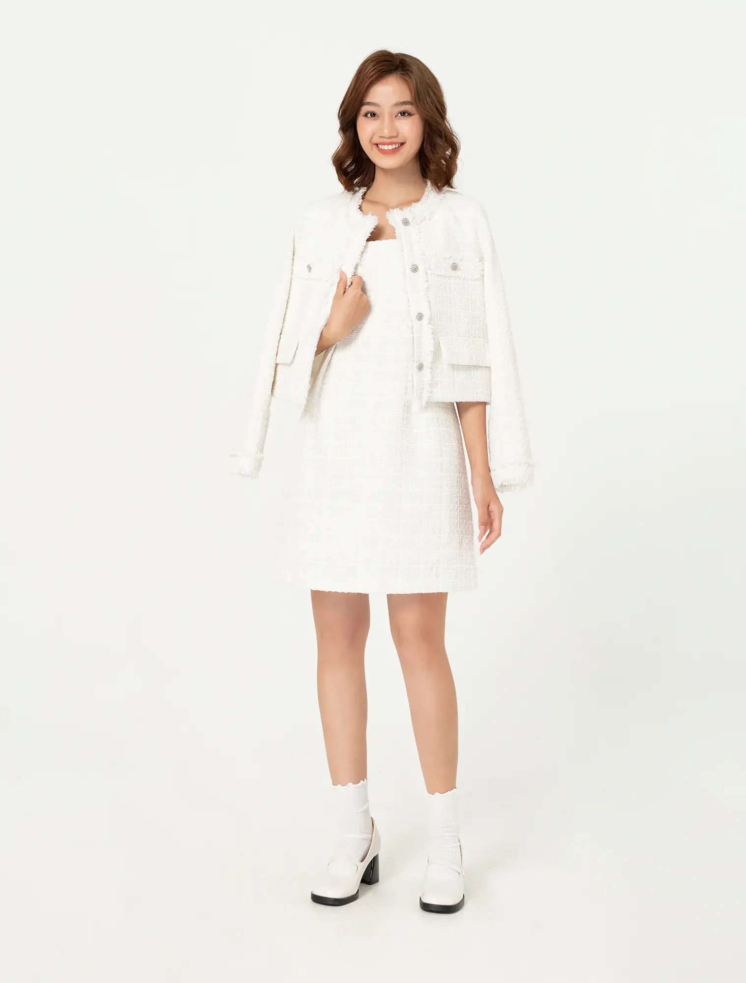 Váy liền nữ cổ vuông hai dây dáng fit & flare có lót trong