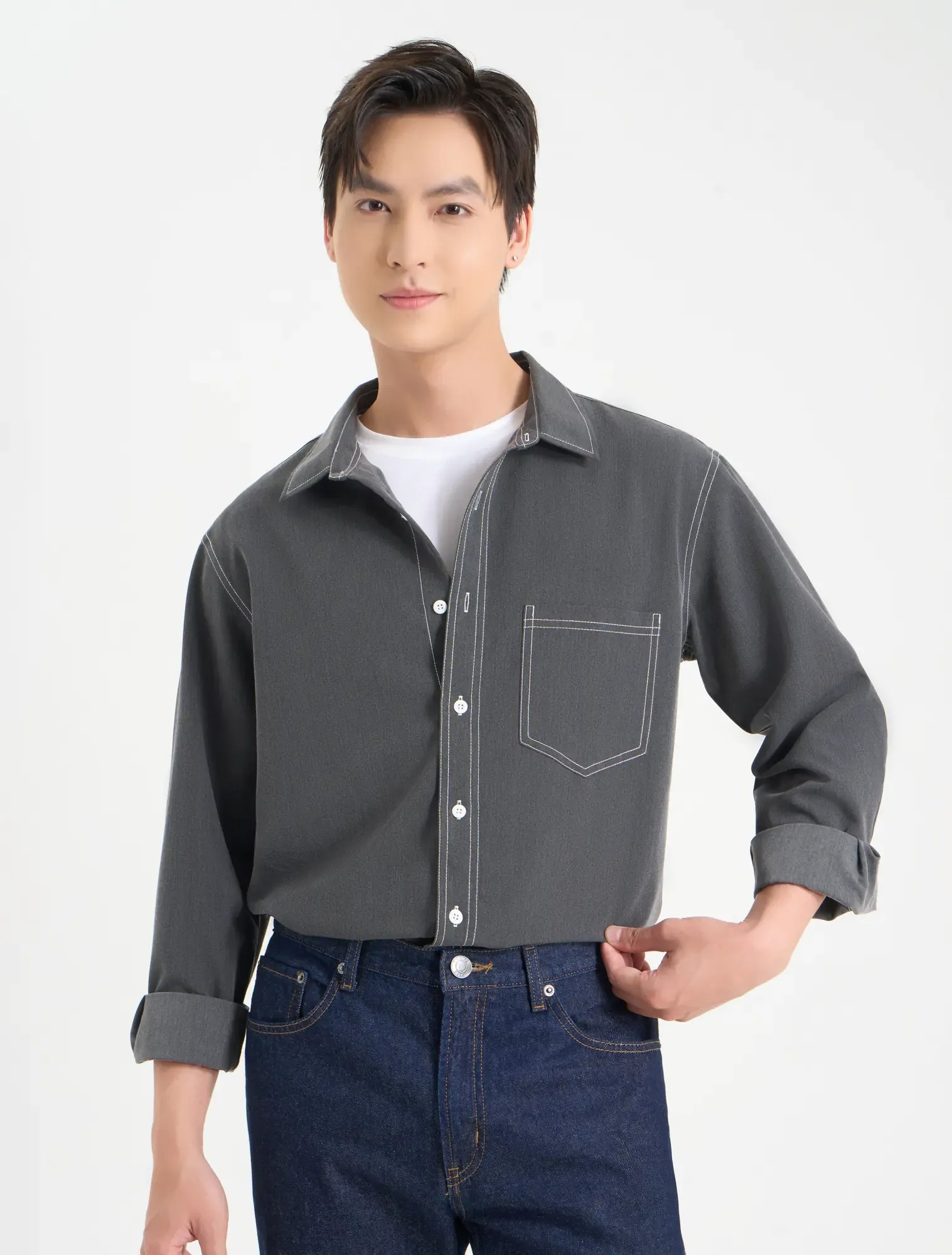 Áo sơ mi nam dài tay dáng suông form regular