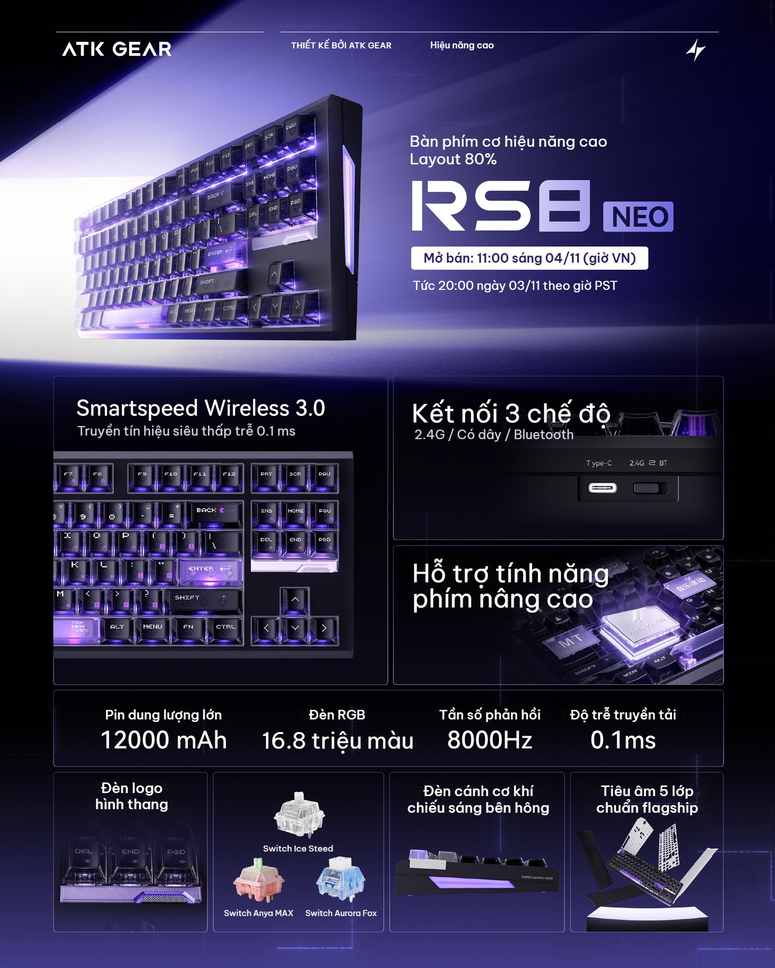 ATK RS8 Neo bàn phím cơ 80% sắp ra mắt