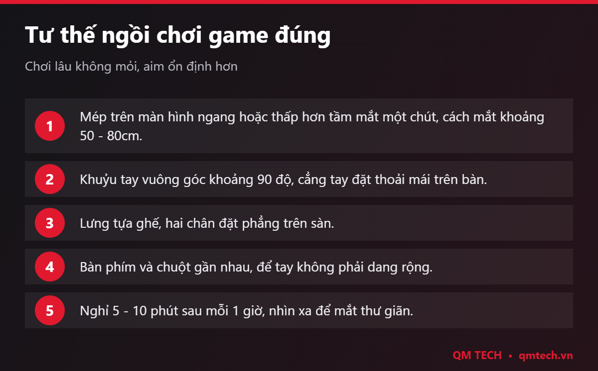 Tư thế ngồi chơi game đúng