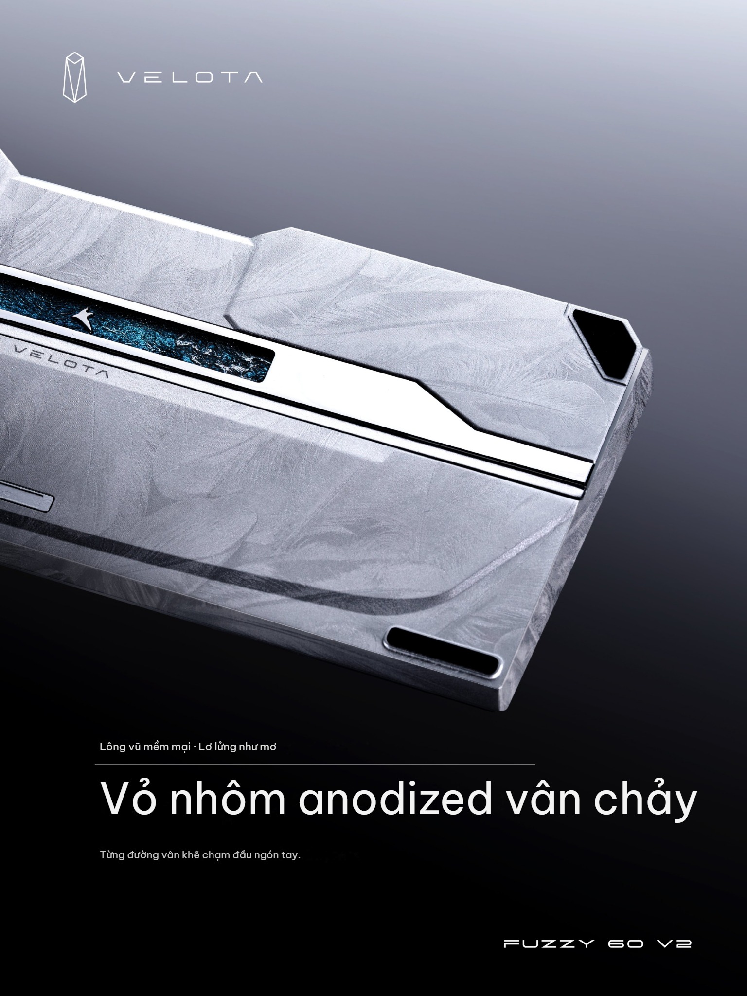 Vỏ nhôm anodized vân chảy của VELOTA Fuzzy 60 V2